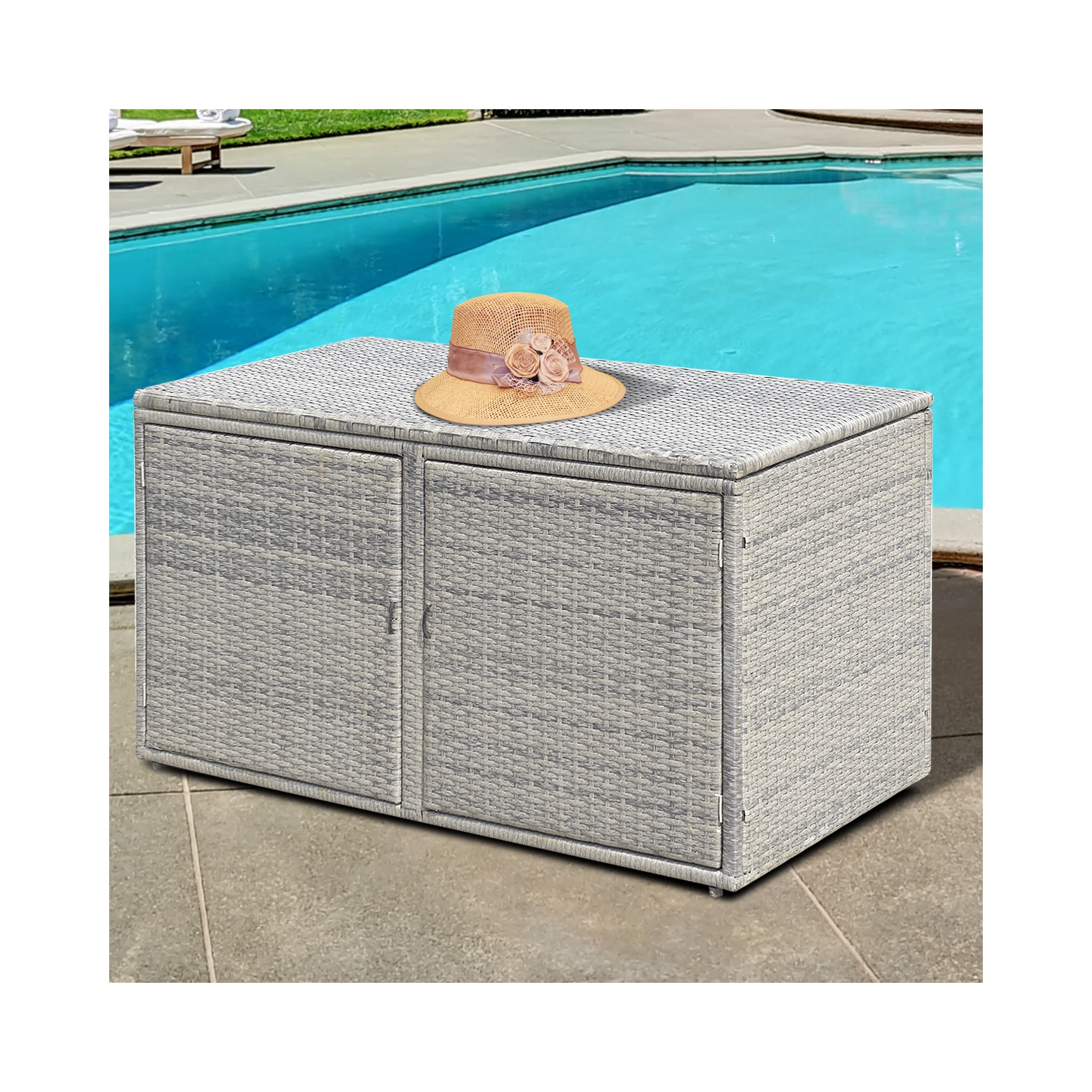 Gymax 88 Gallon Rattan Storage Box Outdoor Patio Container Seat w/ Shelf Door