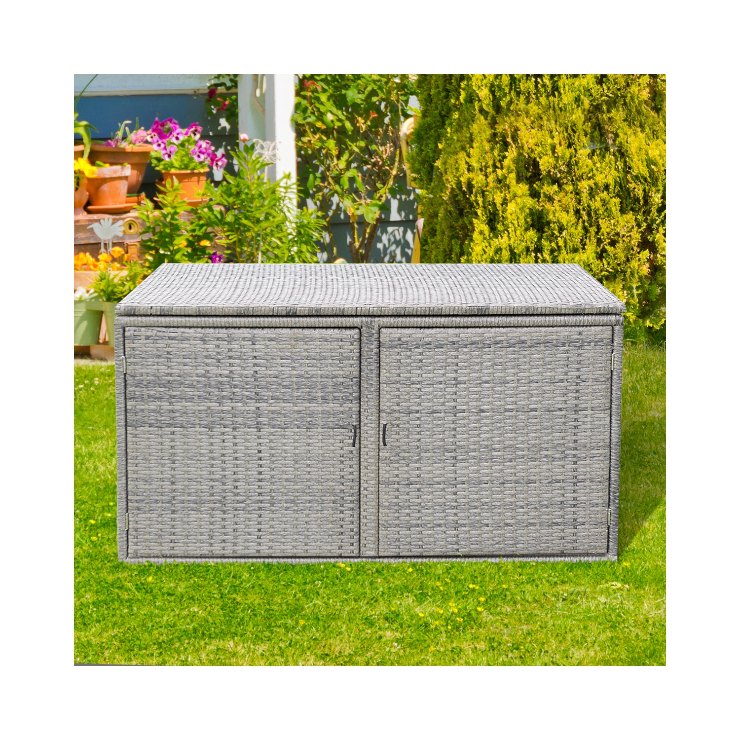Gymax 88 Gallon Rattan Storage Box Outdoor Patio Container Seat w/ Shelf Door