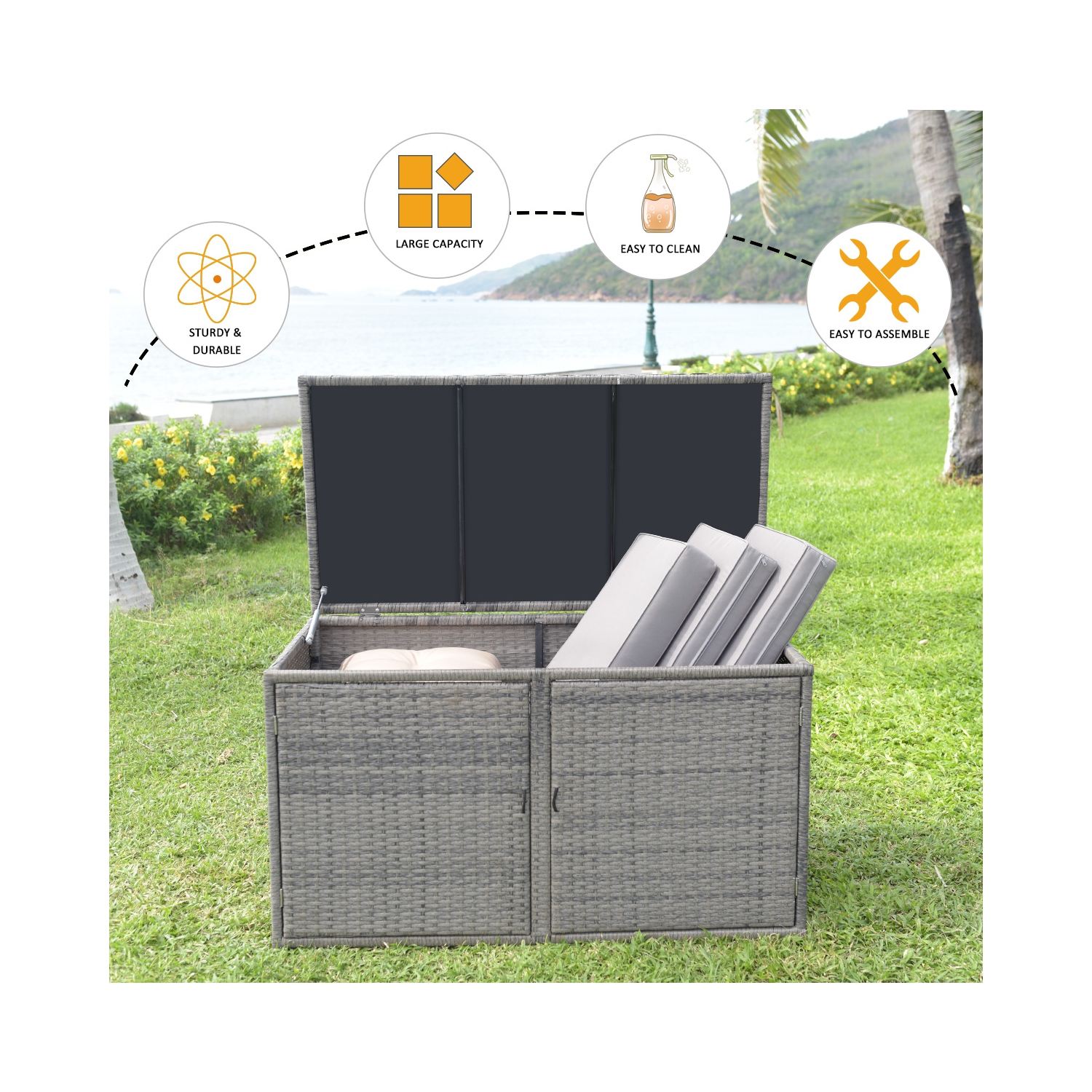 Gymax 88 Gallon Rattan Storage Box Outdoor Patio Container Seat w/ Shelf Door