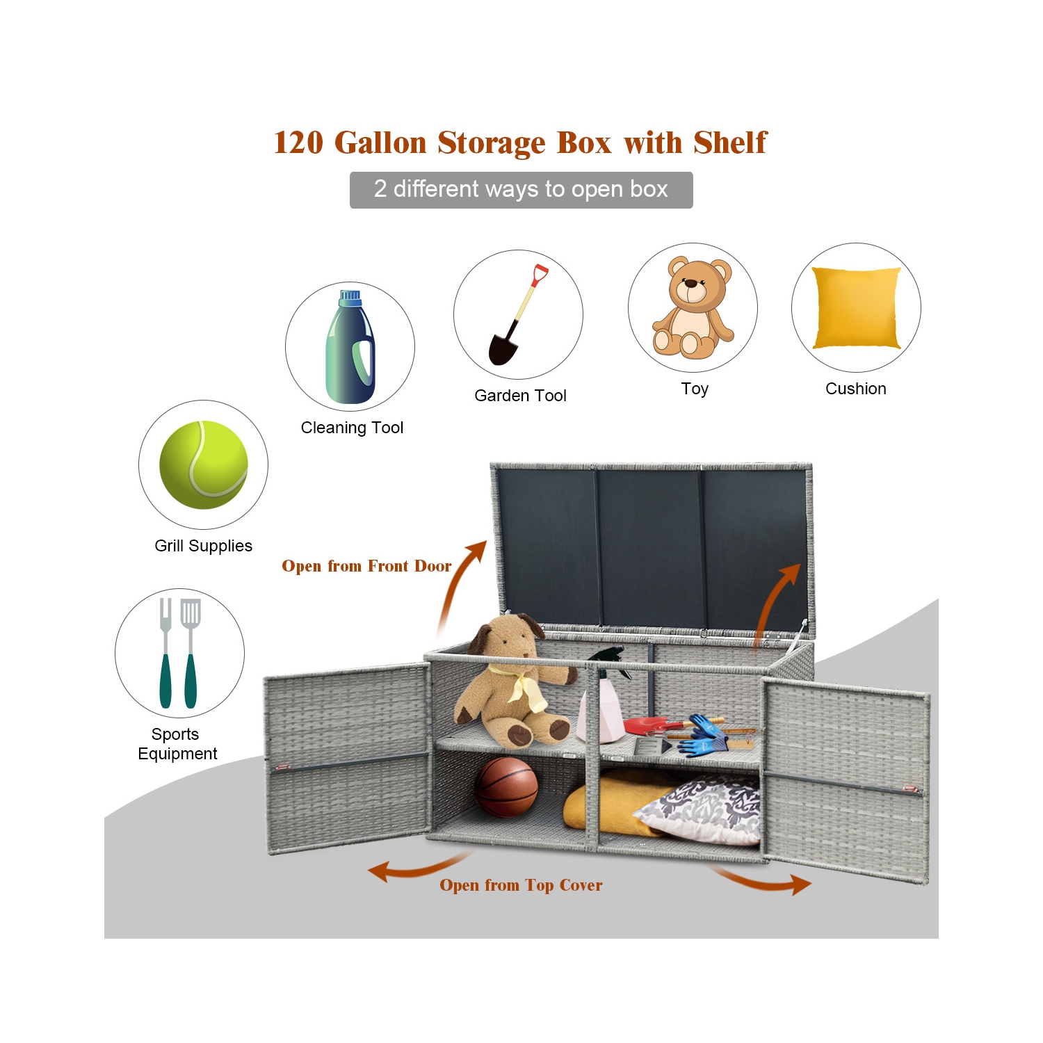 Gymax 88 Gallon Rattan Storage Box Outdoor Patio Container Seat w/ Shelf Door