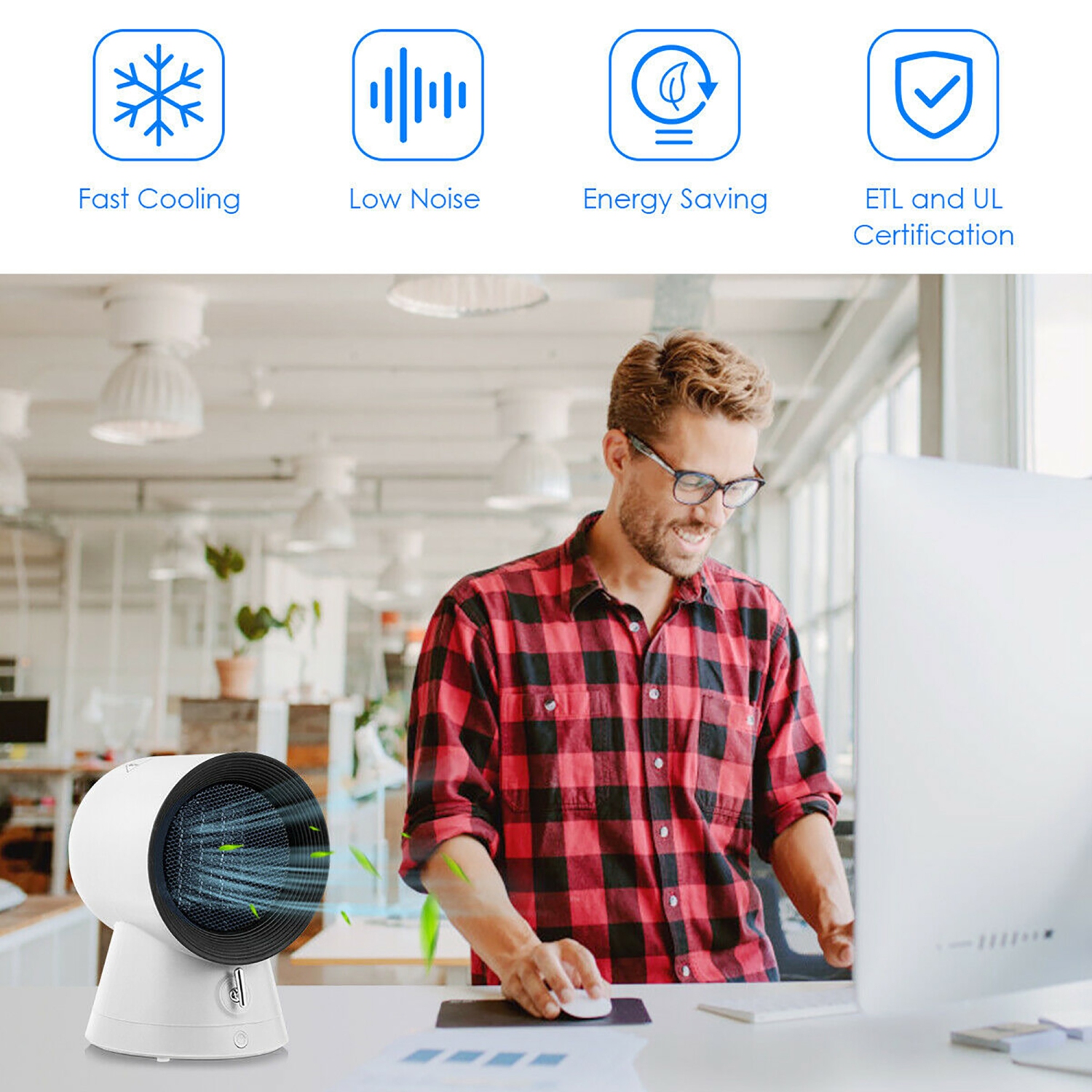 Costway 1500W Portable Space Heater Electric Desktop Heating Fan PTC Ceramic