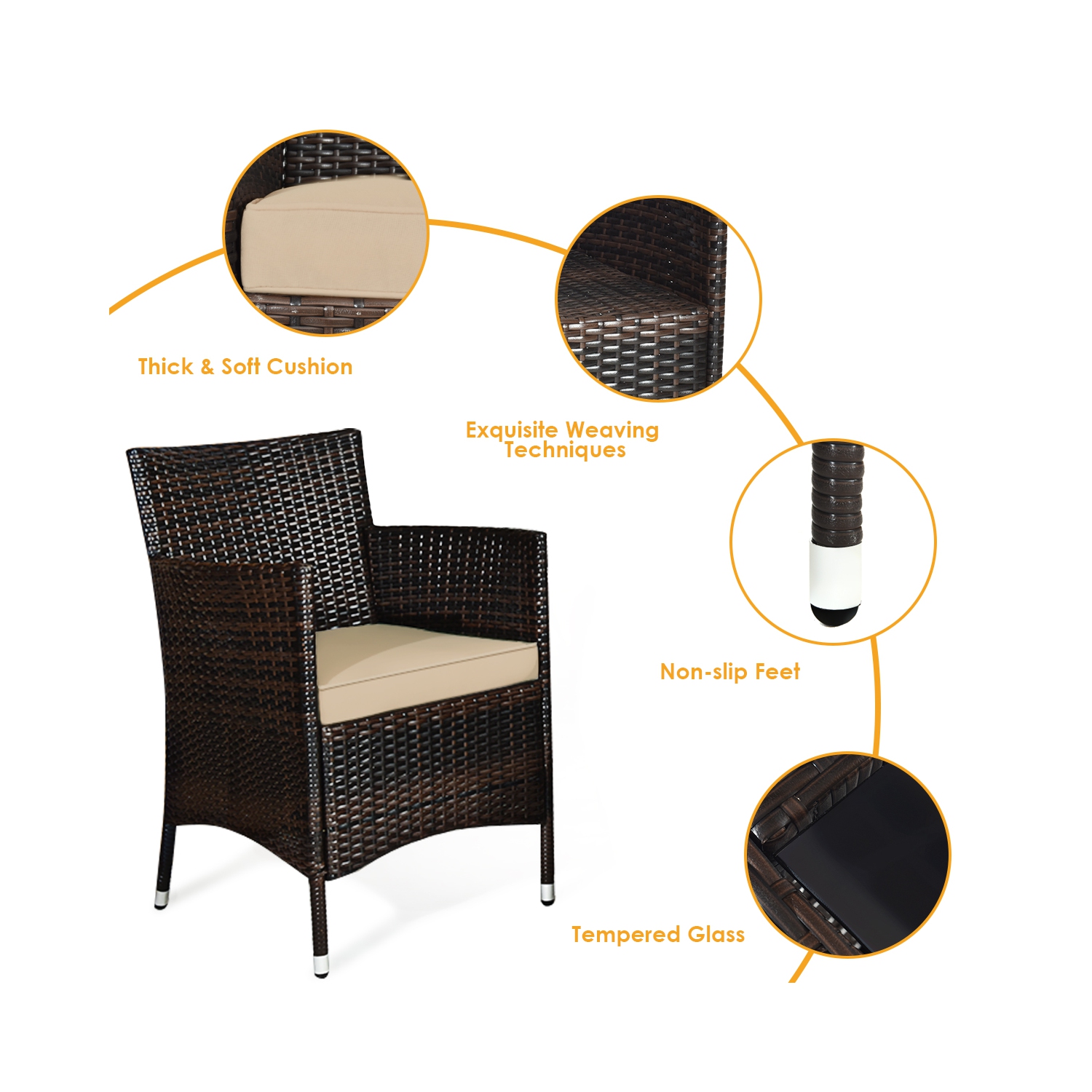 Gymax 4PCS Patio Rattan Conversation Furniture Set Outdoor w/ Cushion