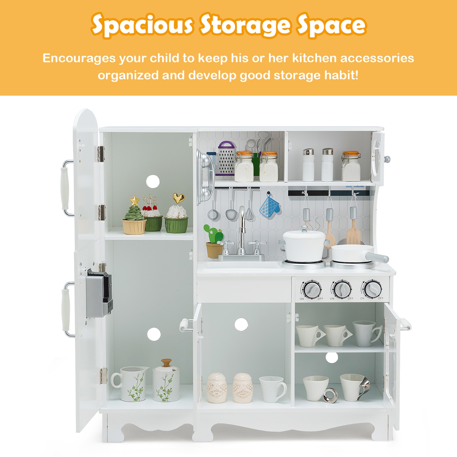 Costway Play Kitchen Pretend Play Cookware Set Toys for Kids w/ Water Dispenser