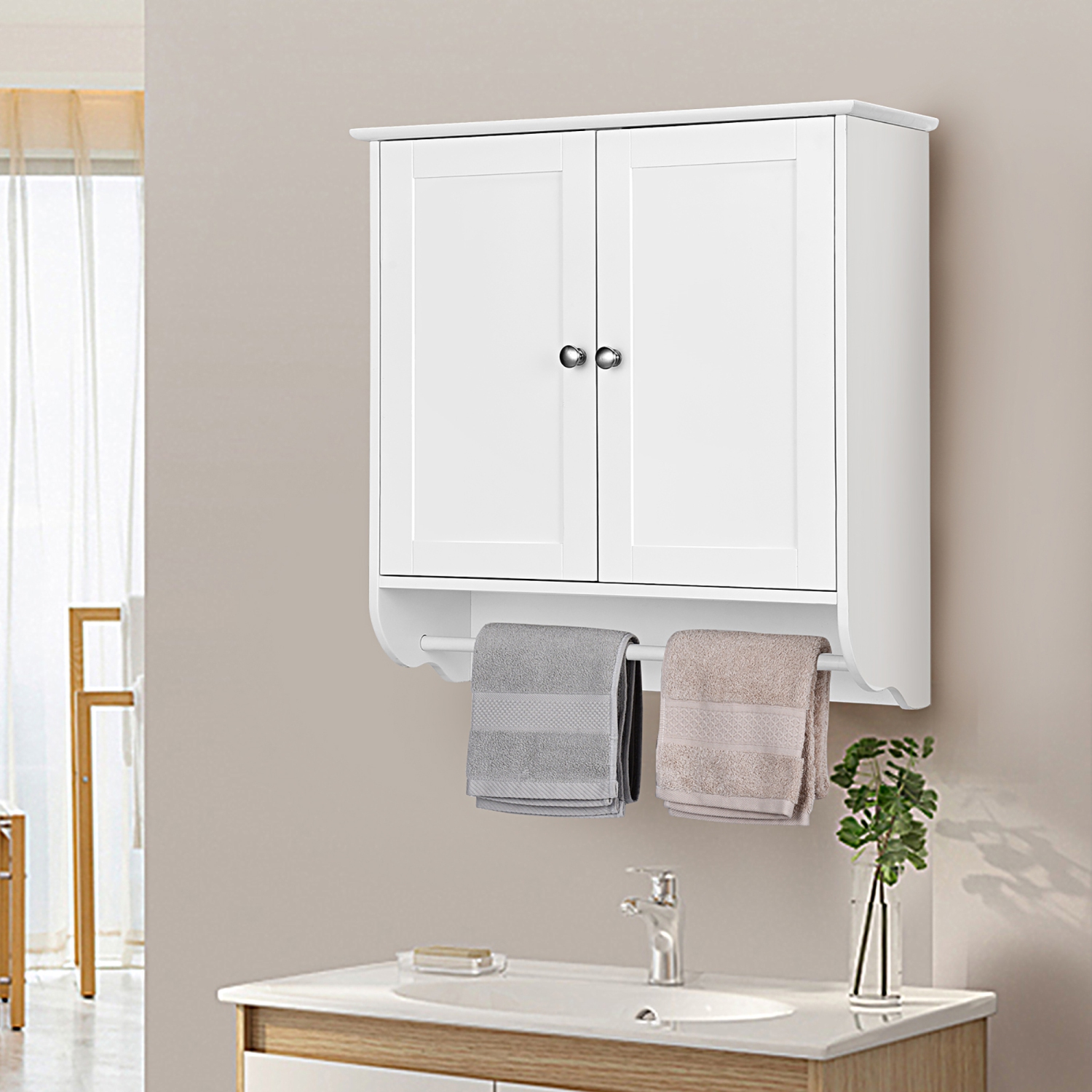 Costway Wall Mounted Bathroom Medicine Cabinet Storage Cupboard w/ Towel Bar