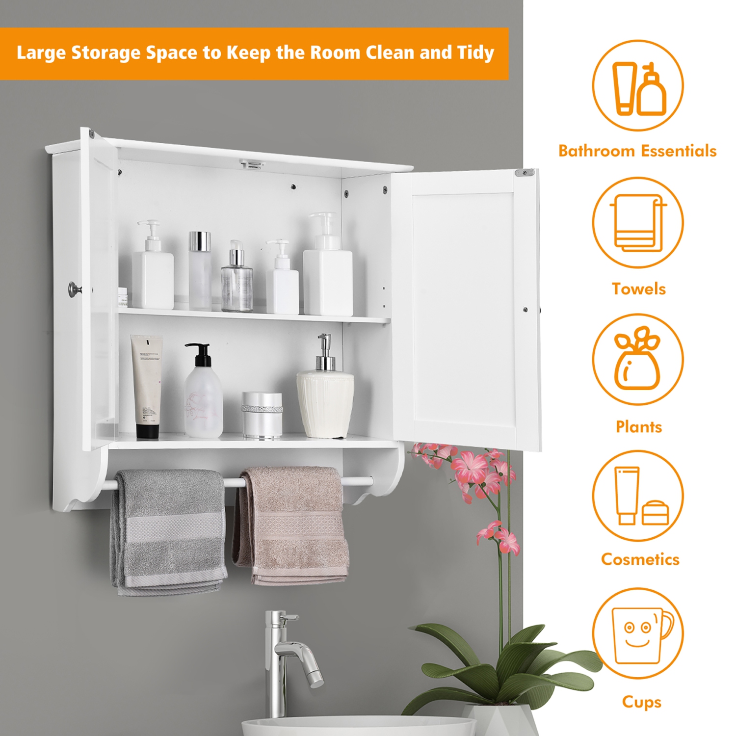 Costway Wall Mounted Bathroom Medicine Cabinet Storage Cupboard w/ Towel Bar