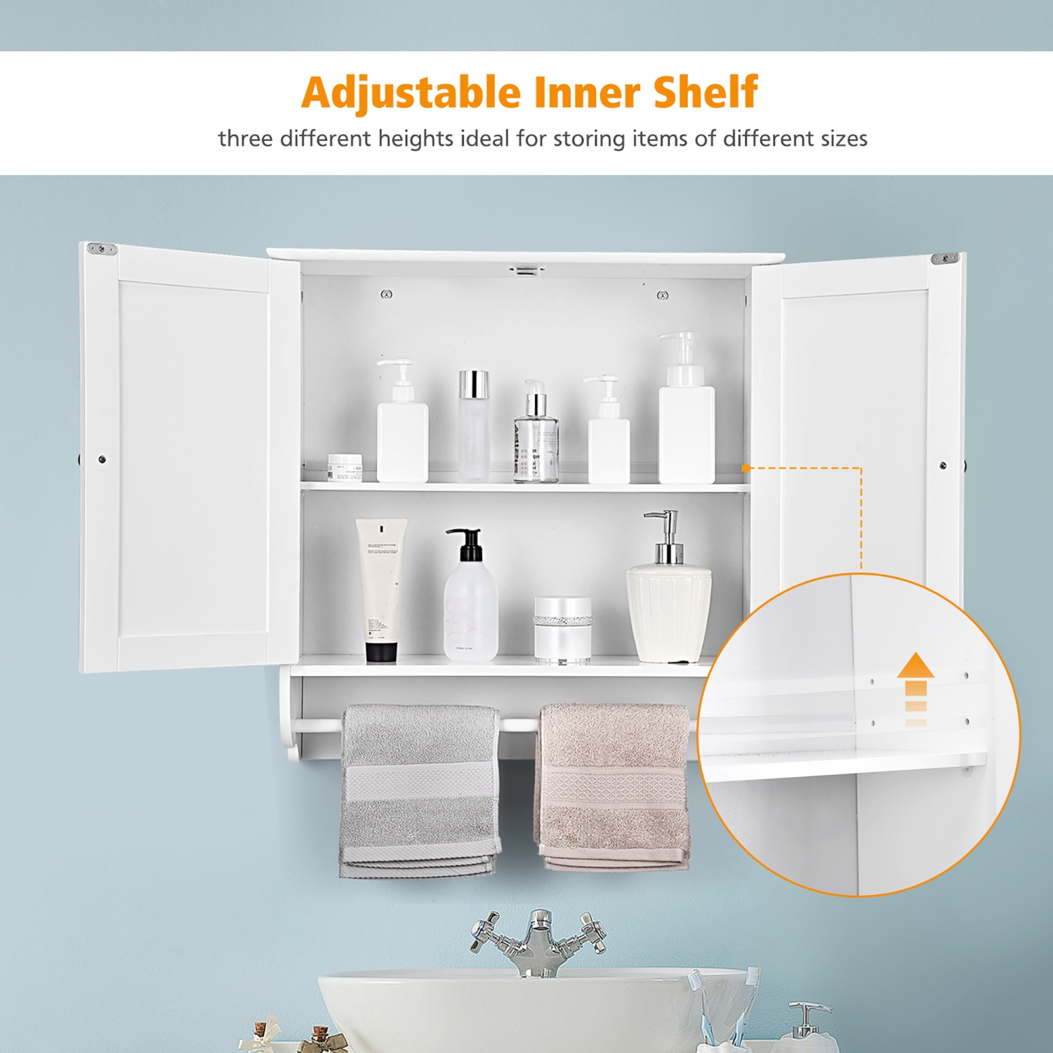 Costway Wall Mounted Bathroom Medicine Cabinet Storage Cupboard w/ Towel Bar