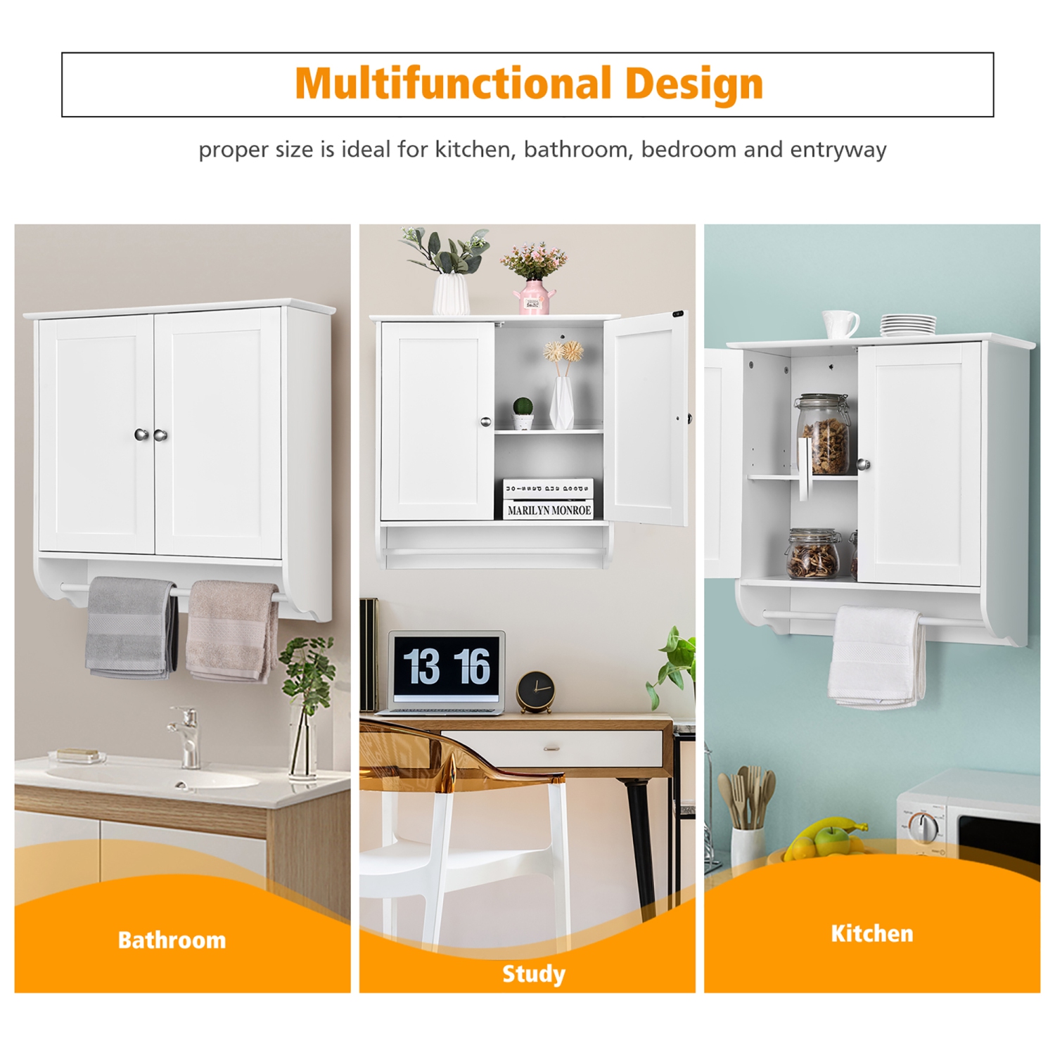 Costway Wall Mounted Bathroom Medicine Cabinet Storage Cupboard w/ Towel Bar