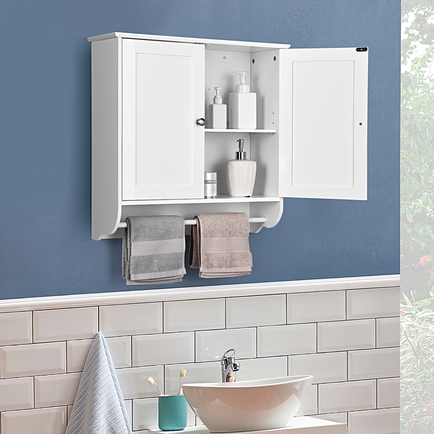 Costway Wall Mounted Bathroom Medicine Cabinet Storage Cupboard w/ Towel Bar