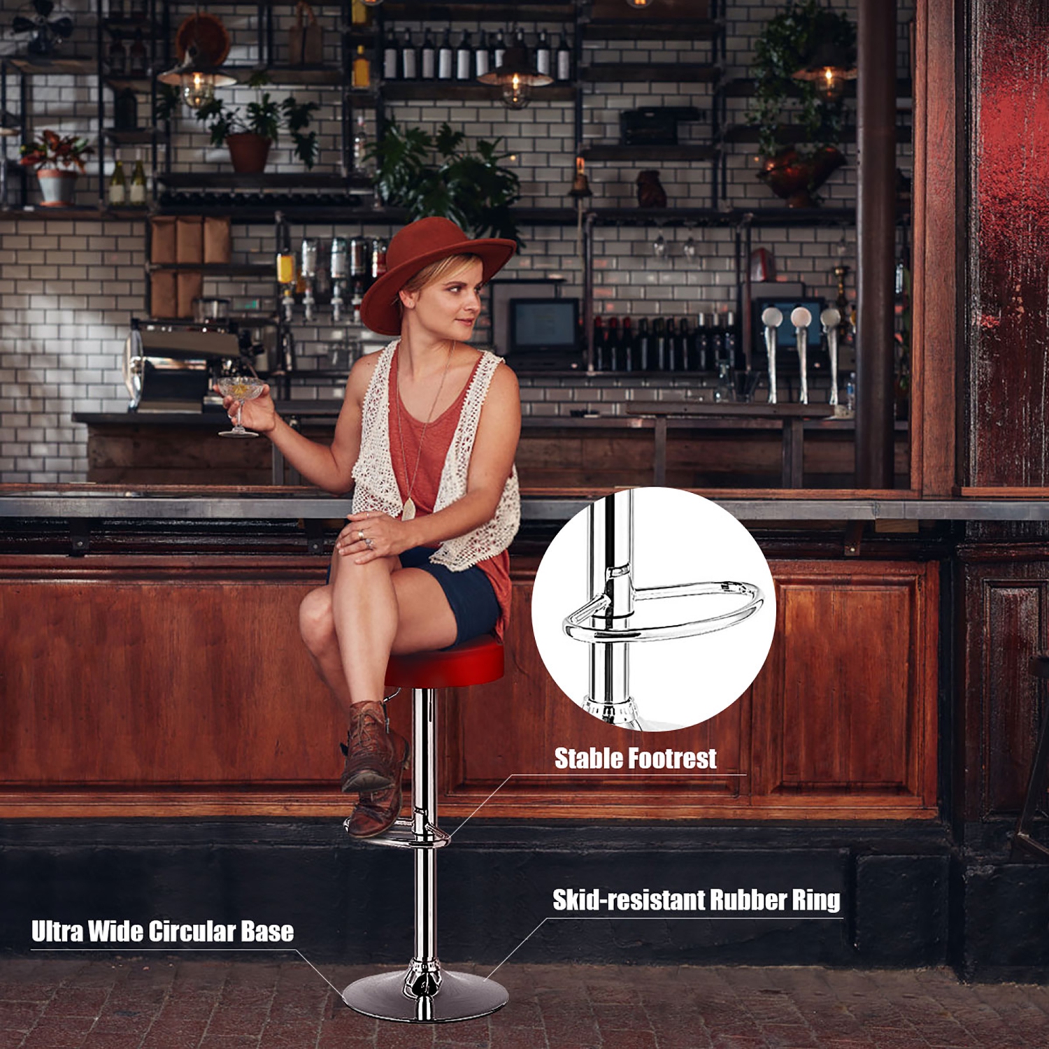 Costway Set of 4 Round Bar Stool Adjustable Swivel Pub Chair w/ Footrest