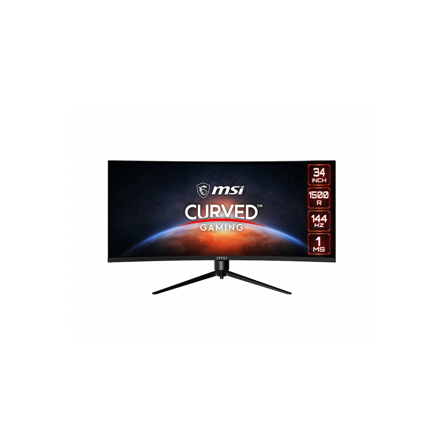 MSI 34" Curved Gaming Monitor, 21:9, 144Hz, 1ms, UWQHD 3440 x 1440, VA 1500R, Tilt/SWIVEL/PIVOT/Height Adjustable, VESA, RGB, Optix MAG342CQR