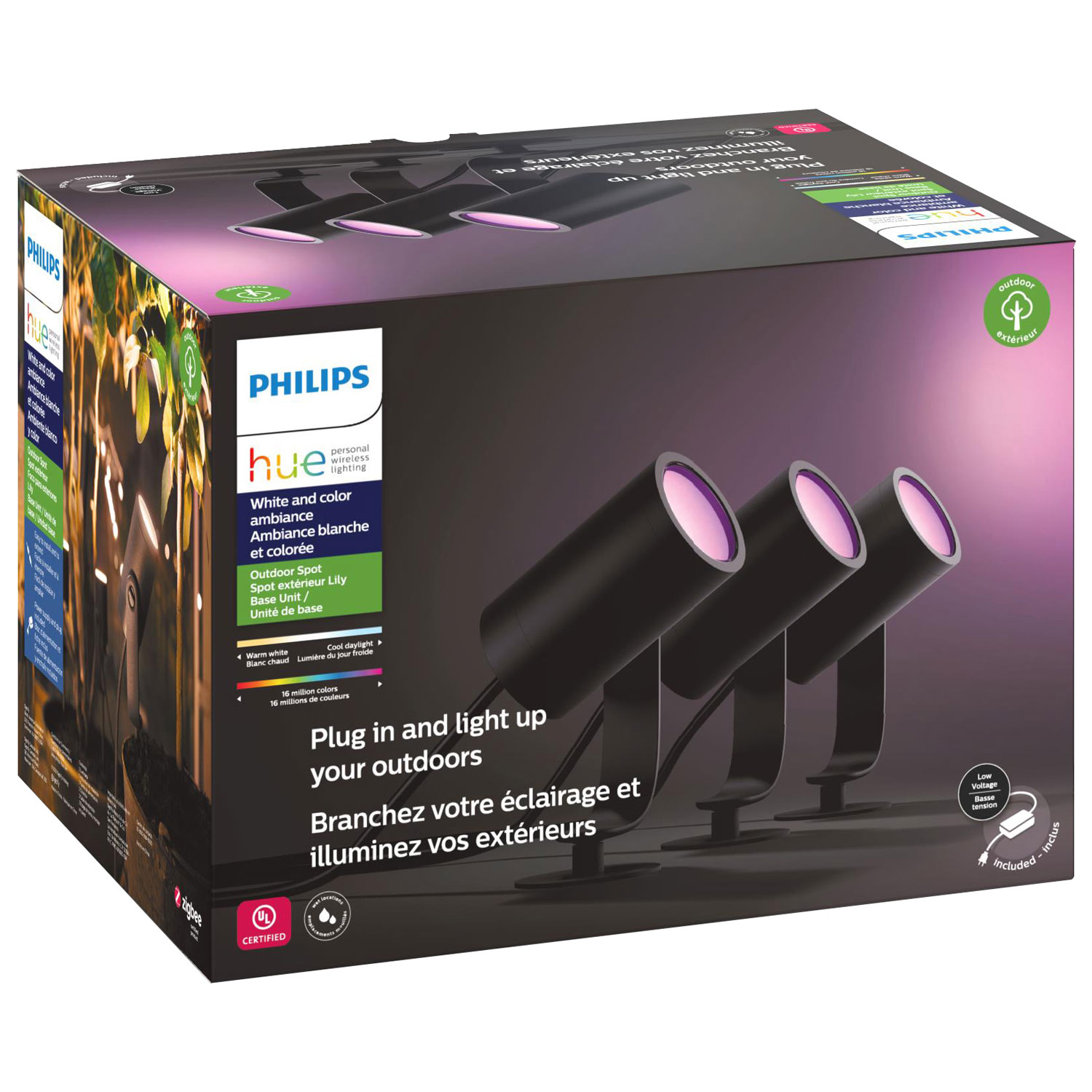 Philips Hue Lily LED Outdoor Spot Light Base Kit - 3 Pack - White & Colour Ambiance