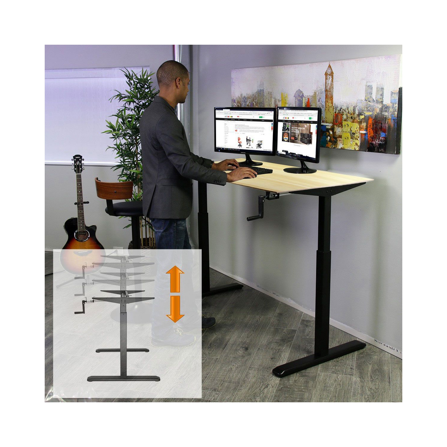 Boost Industries Floor Standing BCH-FS22C BeachOak47 Top with Manual Crank Height Adjustable Frame (Black)