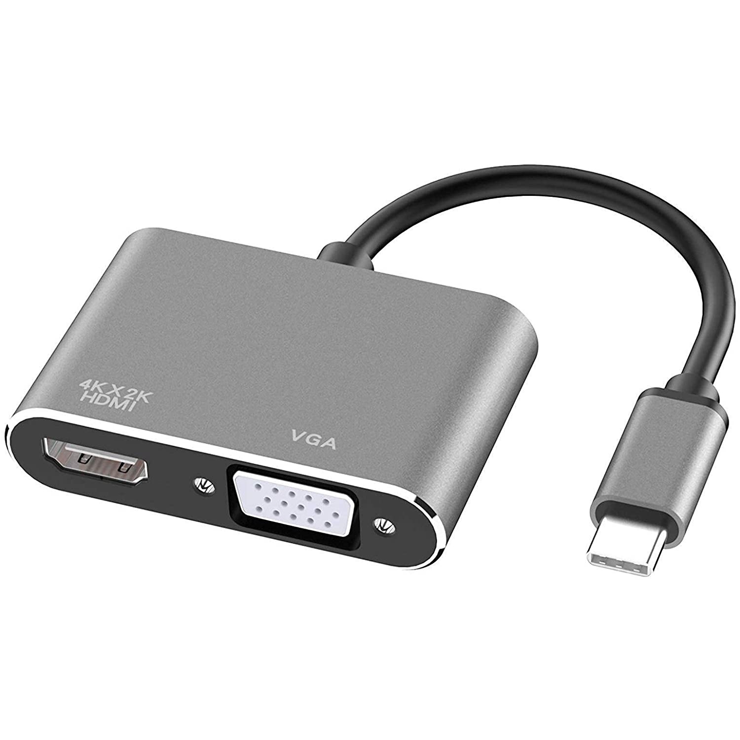 USB C to 4K HDMI VGA Adapter, 2-in-1 USB Type C to Dual VGA HDMI Splitter Converter for Nintendo Switch/MacBook hdmi adapter Surface go, Dell XPS Samsung Galaxy S8/S9 - Metal