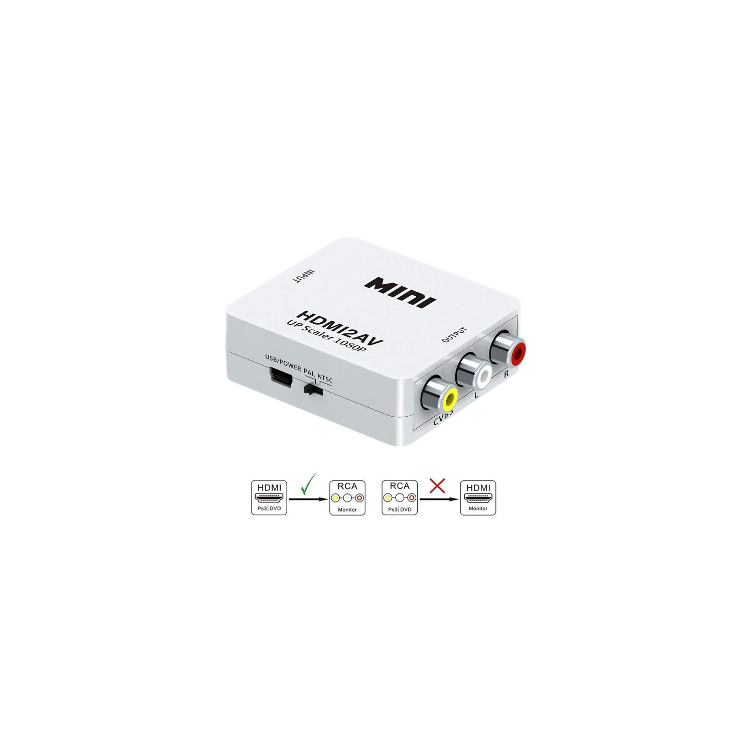 ISTAR HDMI to RCA 1080P HDMI to AV 3RCA CVBs Composite Video Audio Converter Adapter Support with USB Charge Cable