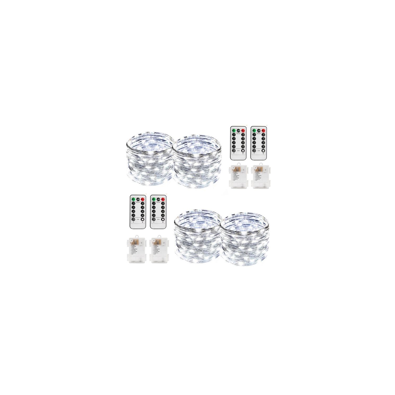 Remote Control Timer 50 LED Fairy Lights 4 Set, 8 Modes, Waterproof, Bright Copper Wire, for Bedroom Decor, Wedding, Decor