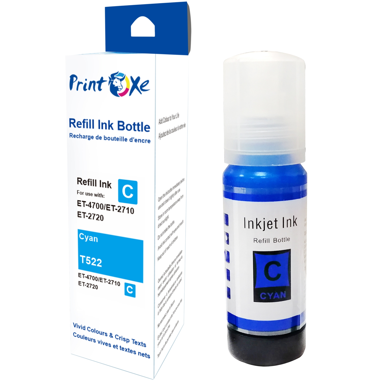 PrintOxe® T522 Compatible Ink Refill Bottles 2 Sets plus 2 Black 522 of 10 Bottles; 4 Black T522120 | 2 Cyan T522220 | 2 Magenta T522320 | 2 Yellow