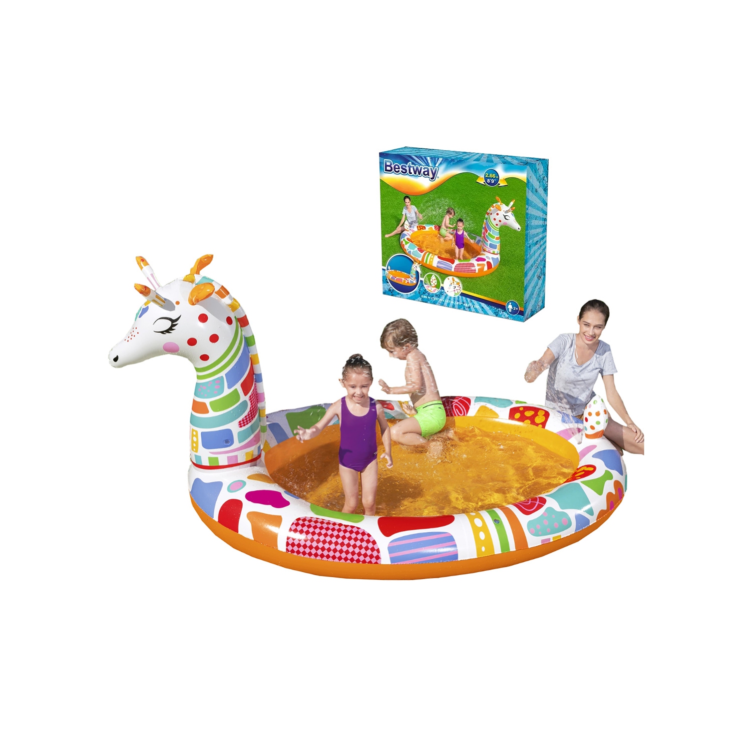 H2OGO! Piscine de jeu gonflable pour enfants avec pulvérisateur d'eau intégré 2,66&nbsp;m x 1,57&nbsp;m x 1,27&nbsp;m | Piscine d'animaux pour la
