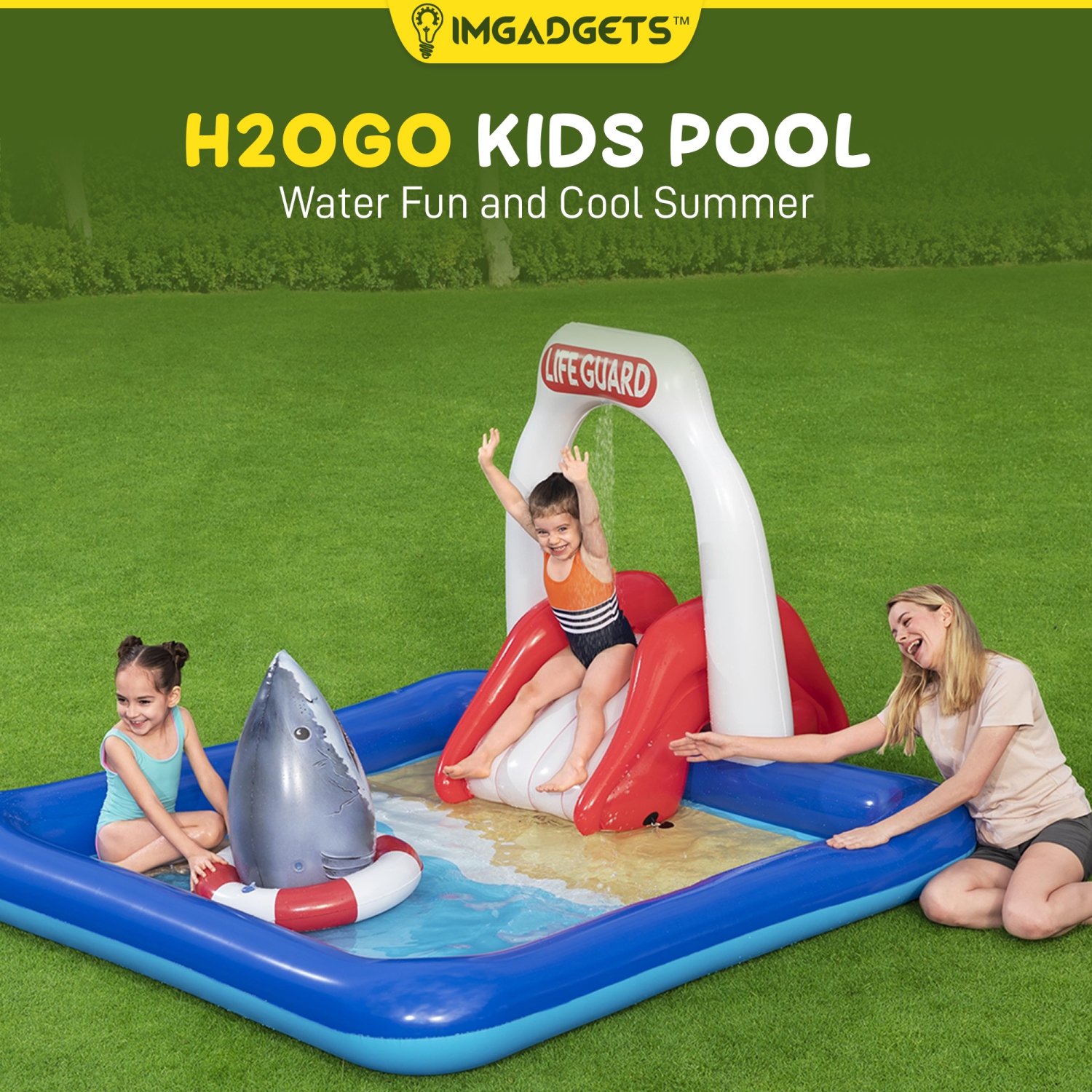 Centre de jeu de piscine Lifeguard Tower pour enfants 2,74&nbsp;m x 1,98&nbsp;m x 1,37&nbsp;m | Glissoire amovible, coussin d'atterrissage et piscine