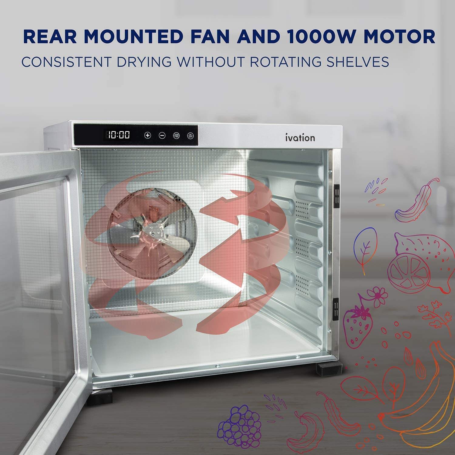 Ivation 10 Tray Premium Stainless Steel Electric Food Dehydrator Machine 1000w for Drying Beef Jerky, Fruits, Vegetables & Nuts