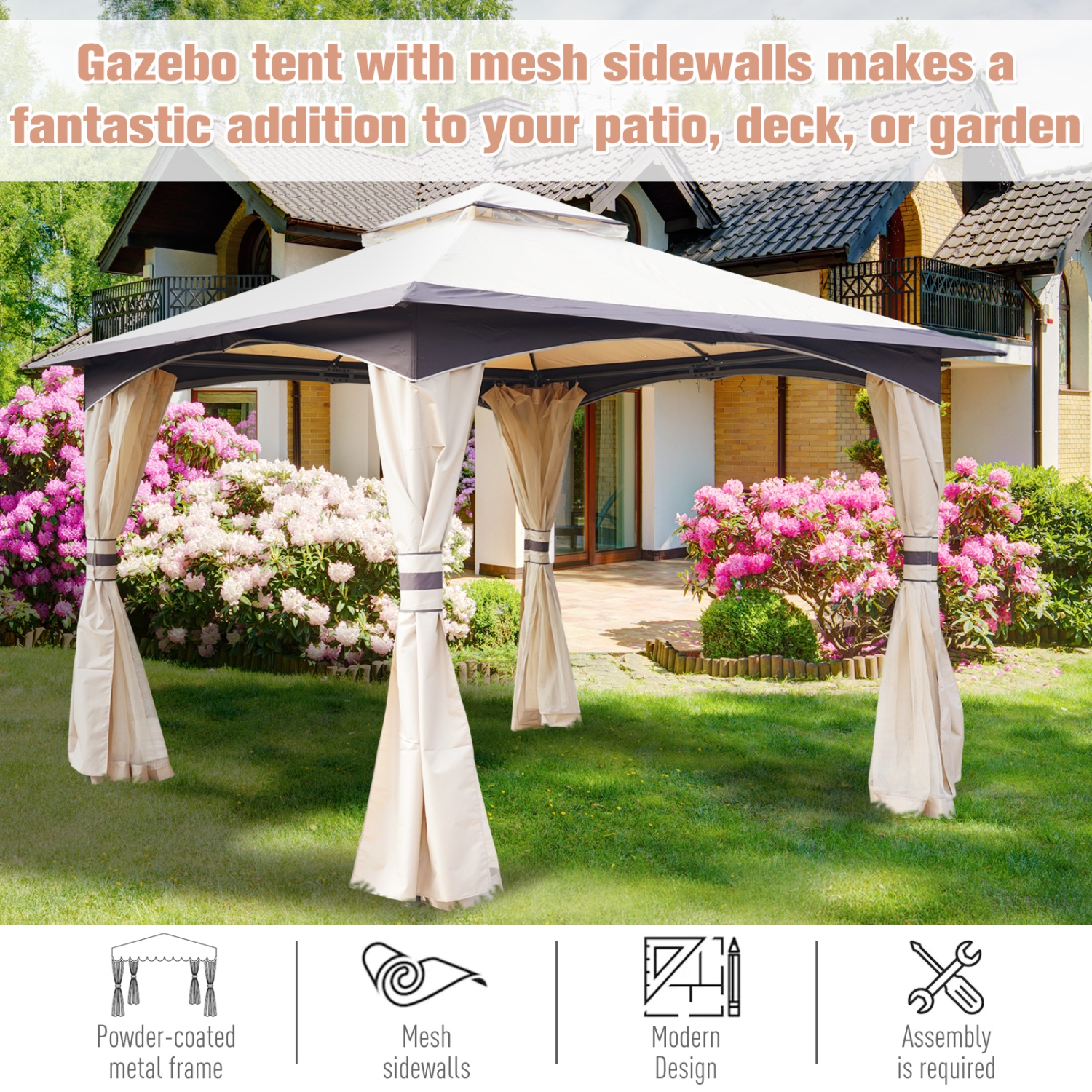 Outsunny 10' x 10' Soft Top Outdoor Gazebo Gardem Pavilion Shelter Steel Frame