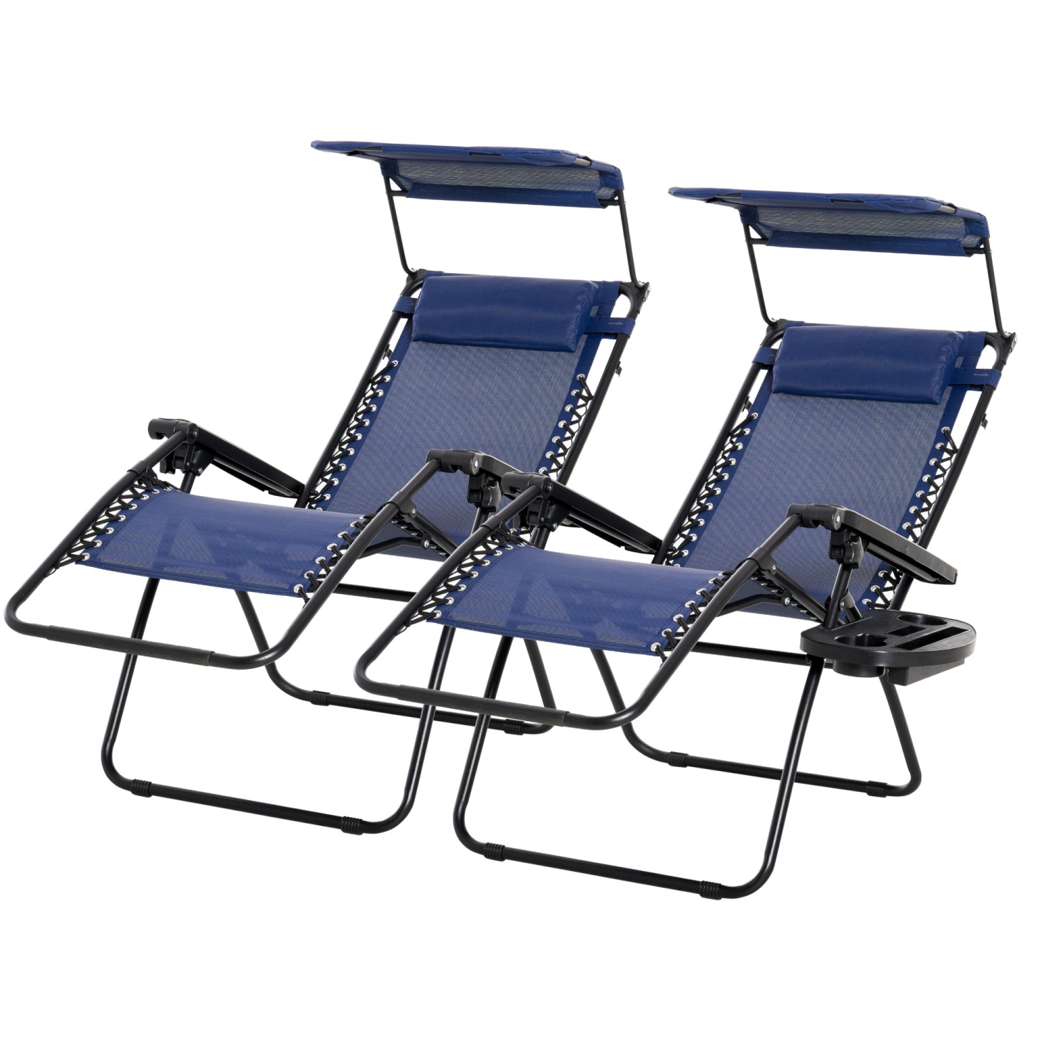 Outsunny 2 Piece Foldable Lounge Chair with Canopy Shade, Outdoor Zero Gravity Chair w/ Side Tray & Cup Holder, Reclining Lounger w/ Breathable Mesh
