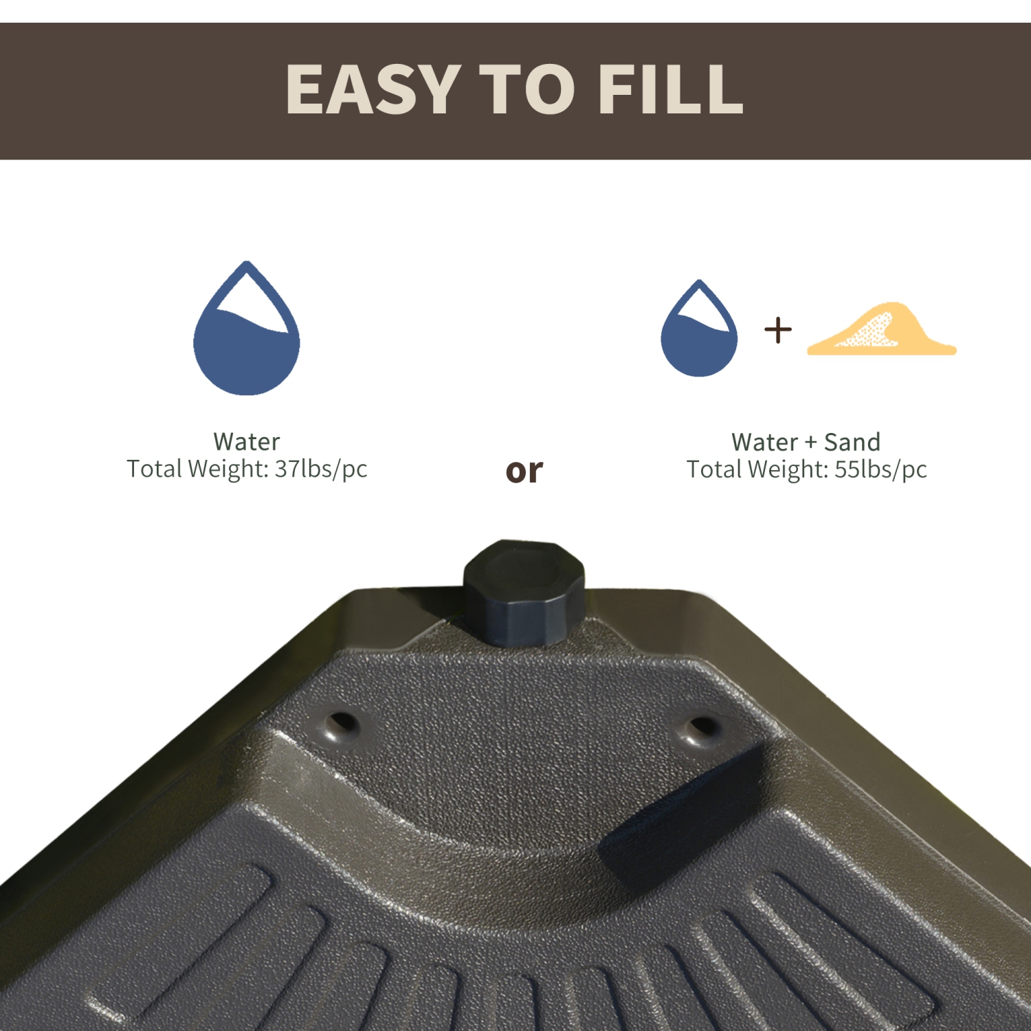 Parasol de patio excentré 4 pièces à cantilever avec poignées Outsunny, rempli d'eau et de sable