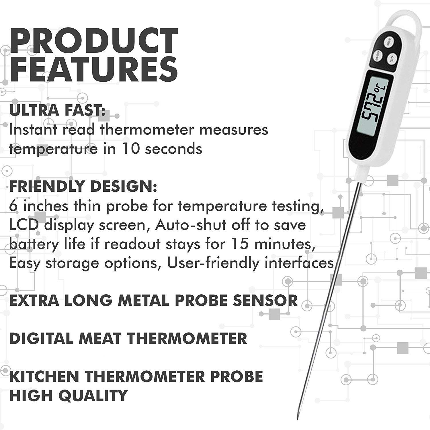 ISTAR Instant Read Digital Meat Cooking Food Candy Thermometer Oil Deep Fry BBQ BBQ Smoker Thermometer