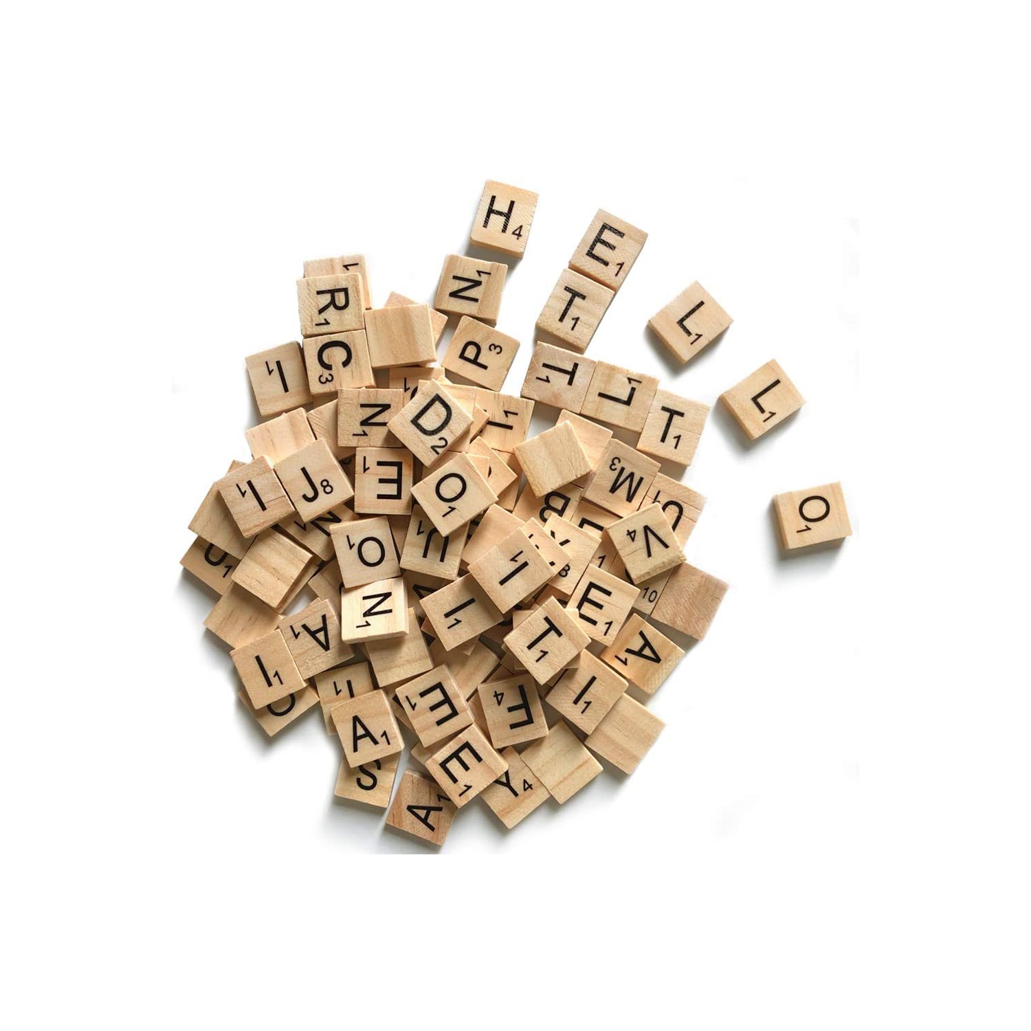 ISTAR 100 tuiles de lettres en bois, Scrabble Letters for Crafts, décoration en bois, sous-verres de l’alphabet et jeu de mots croisés