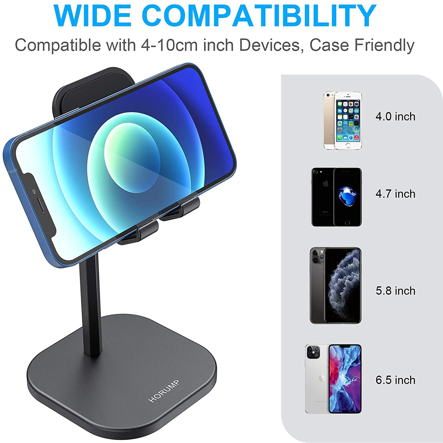 Wingomart- Cell Phone Stand, tablet holder Portable Desktop Stand Adjustable Height and Angle Phone Holder Aluminum Metal Stand Compatible with