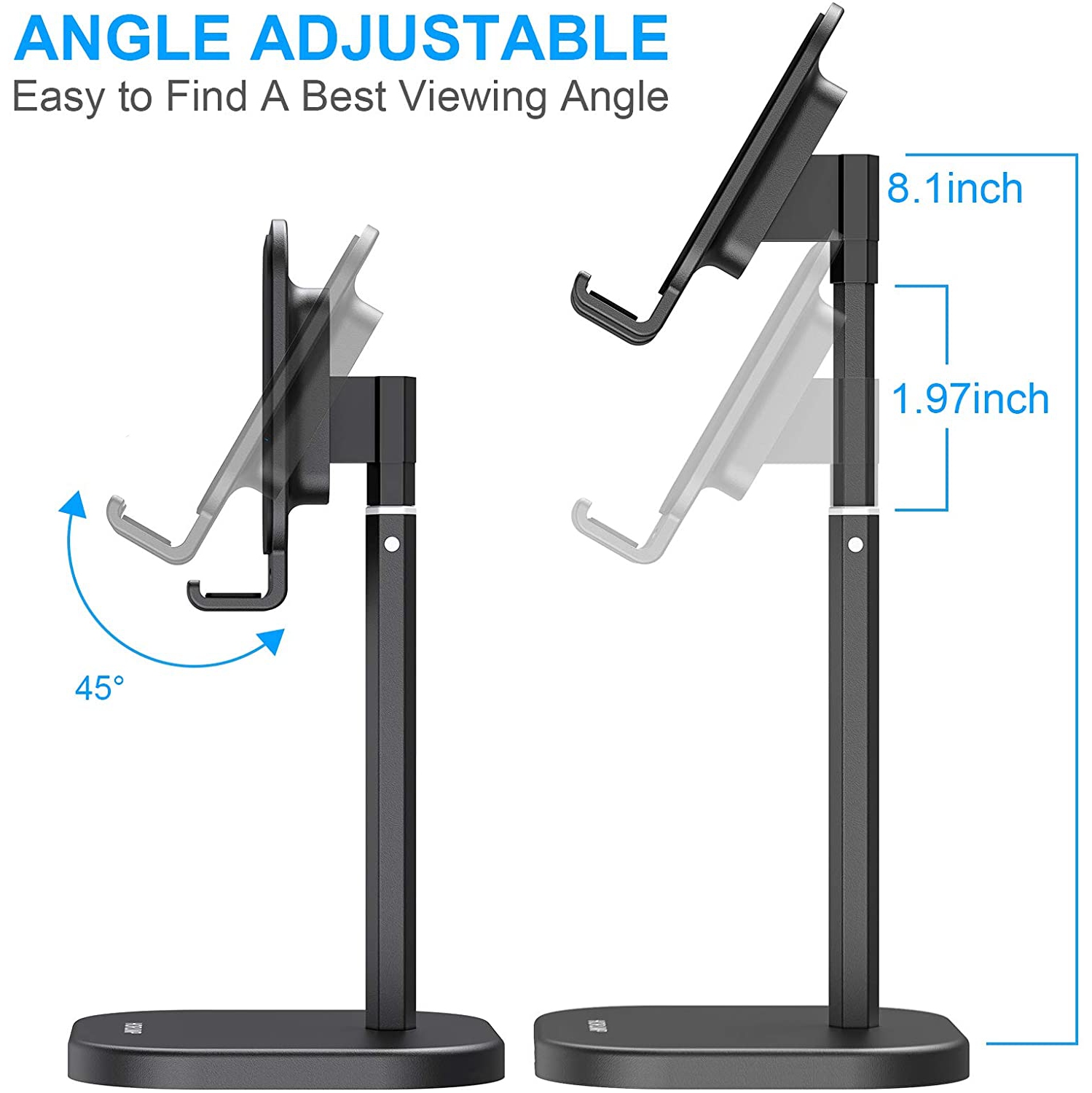 Wingomart- Cell Phone Stand, tablet holder Portable Desktop Stand Adjustable Height and Angle Phone Holder Aluminum Metal Stand Compatible with