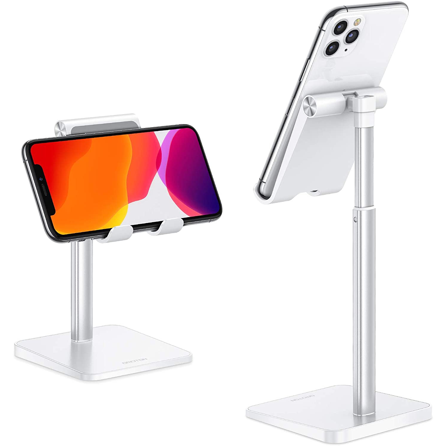 WINGOMART Cell Phone Stand, Adjustable Angle Height Desk Phone Dock Holder for iPhone SE 2/11 / 11 Pro/XS Max/XR, Samsung Galaxy Note 20/ S20/ S10/ S9 and Other Phones (3.5-7.0-Inch), Silver