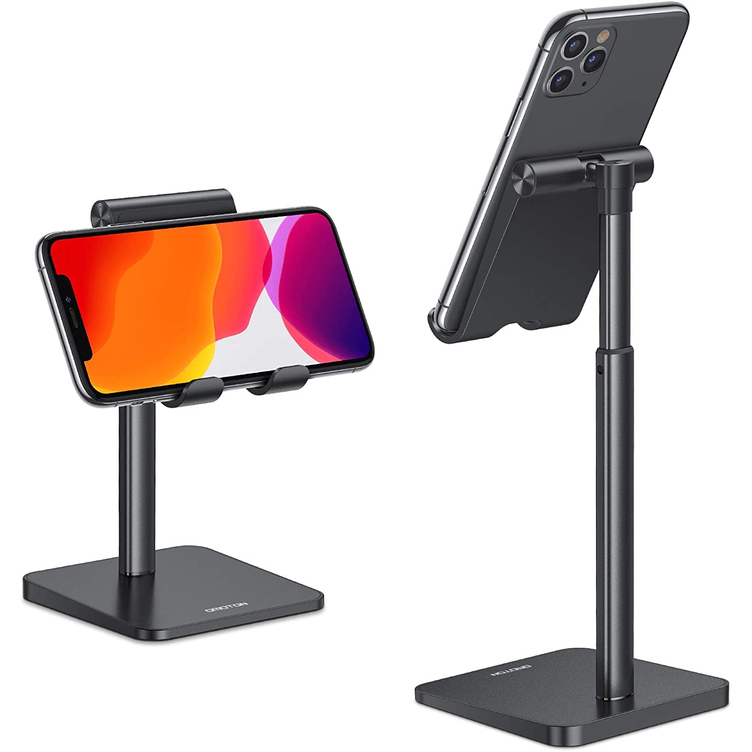 WINGOMART Cell Phone Stand, Adjustable Angle Height Desk Phone Dock Holder for iPhone SE 2/11 / 11 Pro/XS Max/XR, Samsung Galaxy Note 20 / S20 / S10 / S9 and Other Phones (3.5-7.0-Inch), Black