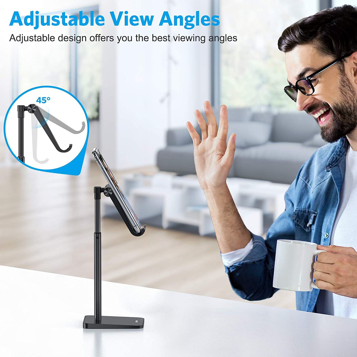 Support de téléphone cellulaire WINGOMART, support de bureau à angle réglable pour iPhone se 2/11/11 Pro/XS Max/XR, Samsung Galaxy Note 20/S20/S10/S9