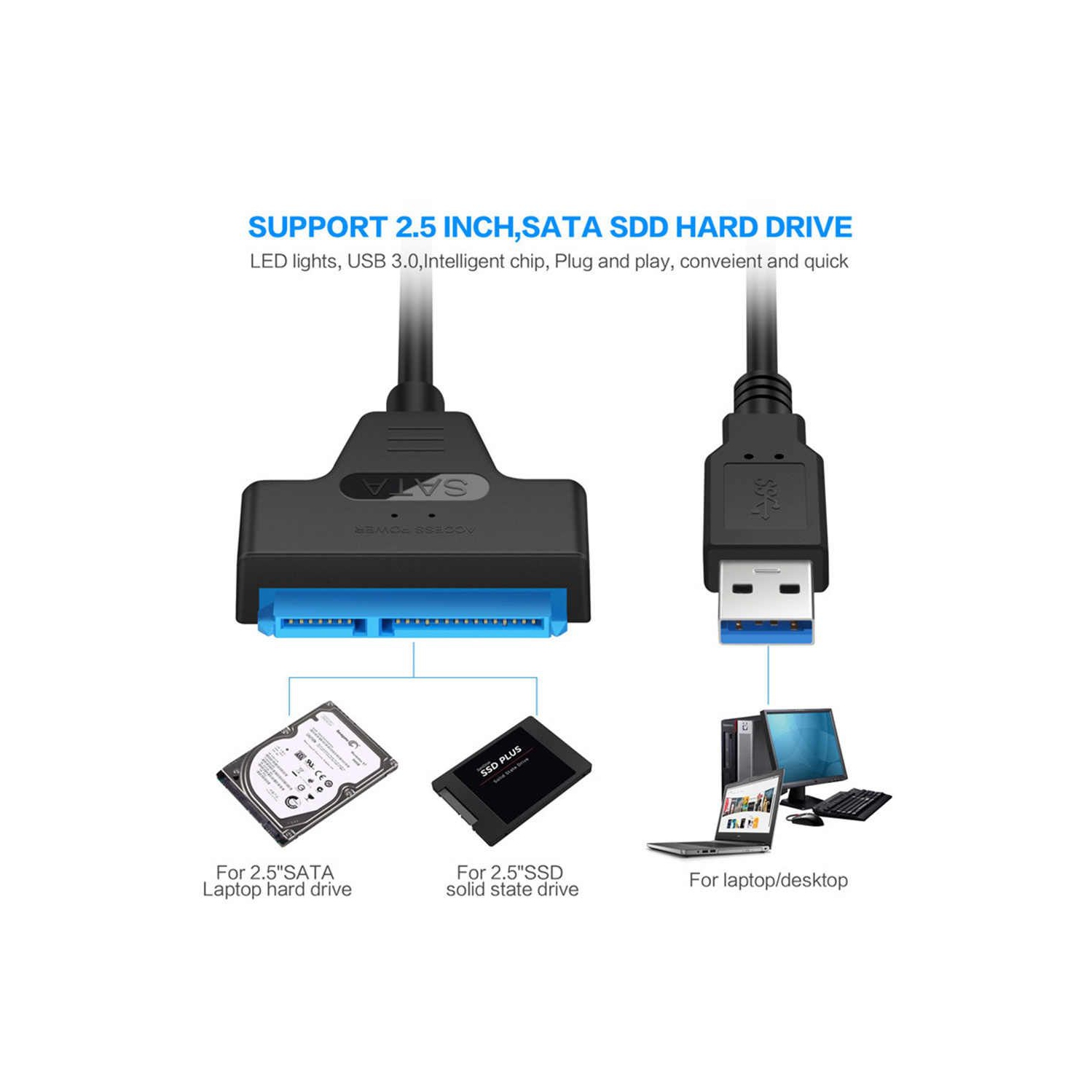 Câble adaptateur USB 3,0 vers SATA ISTAR avec convertisseur SATA vers USB UASP pour disques durs de 2,5 po et disques SSD