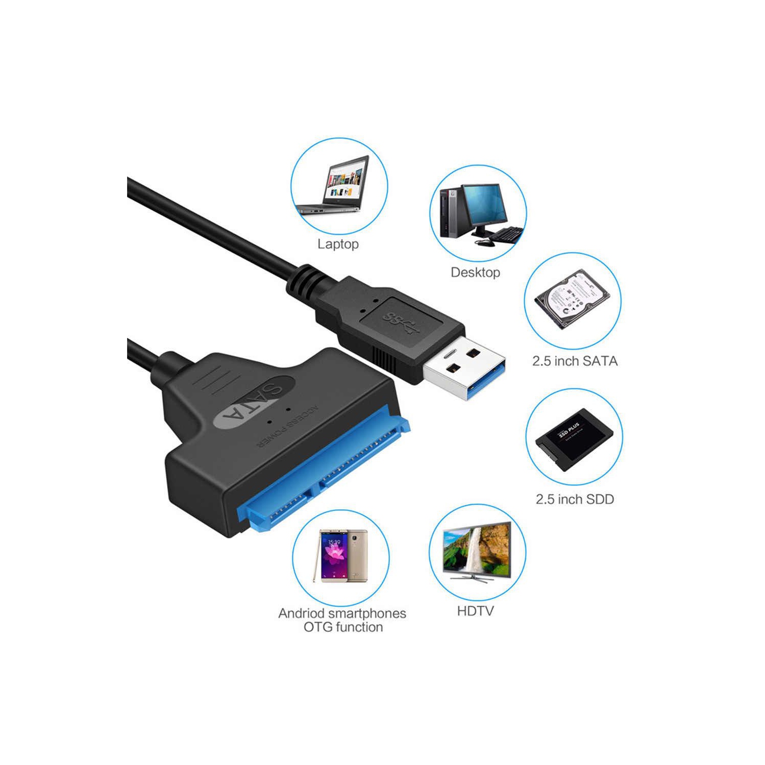 Câble adaptateur USB 3,0 vers SATA ISTAR avec convertisseur SATA vers USB UASP pour disques durs de 2,5 po et disques SSD