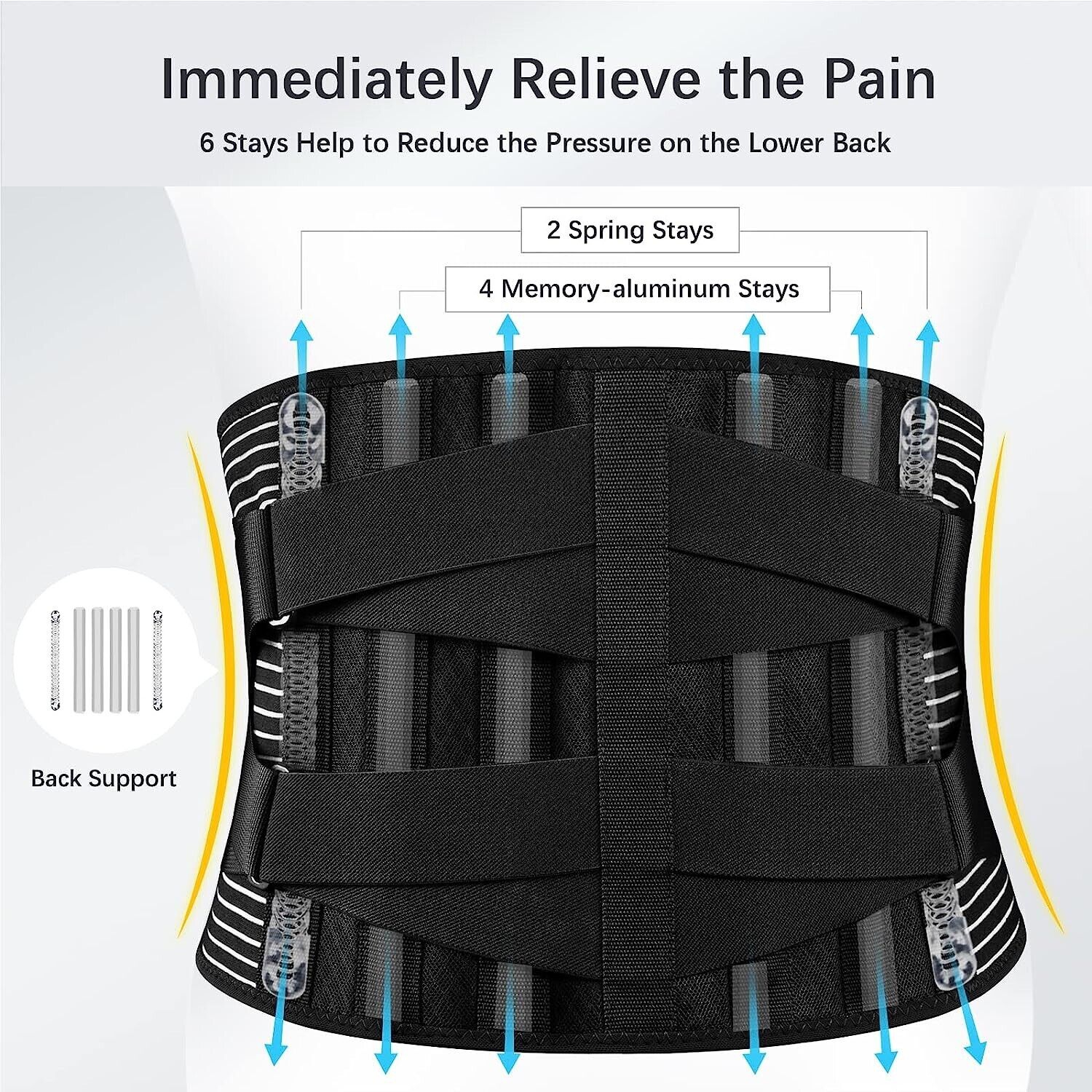 ISTAR Lumbar Support Belt for Lower Back Pain Herniated Disc, Sciatica, Scoliosis, Posture Corrector for Women and Men with Removable for Heavy