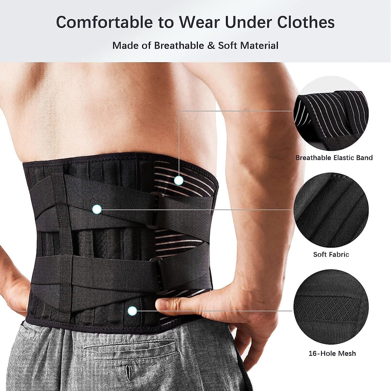 ISTAR Lumbar Support Belt for Lower Back Pain Herniated Disc, Sciatica, Scoliosis, Posture Corrector for Women and Men with Removable for Heavy