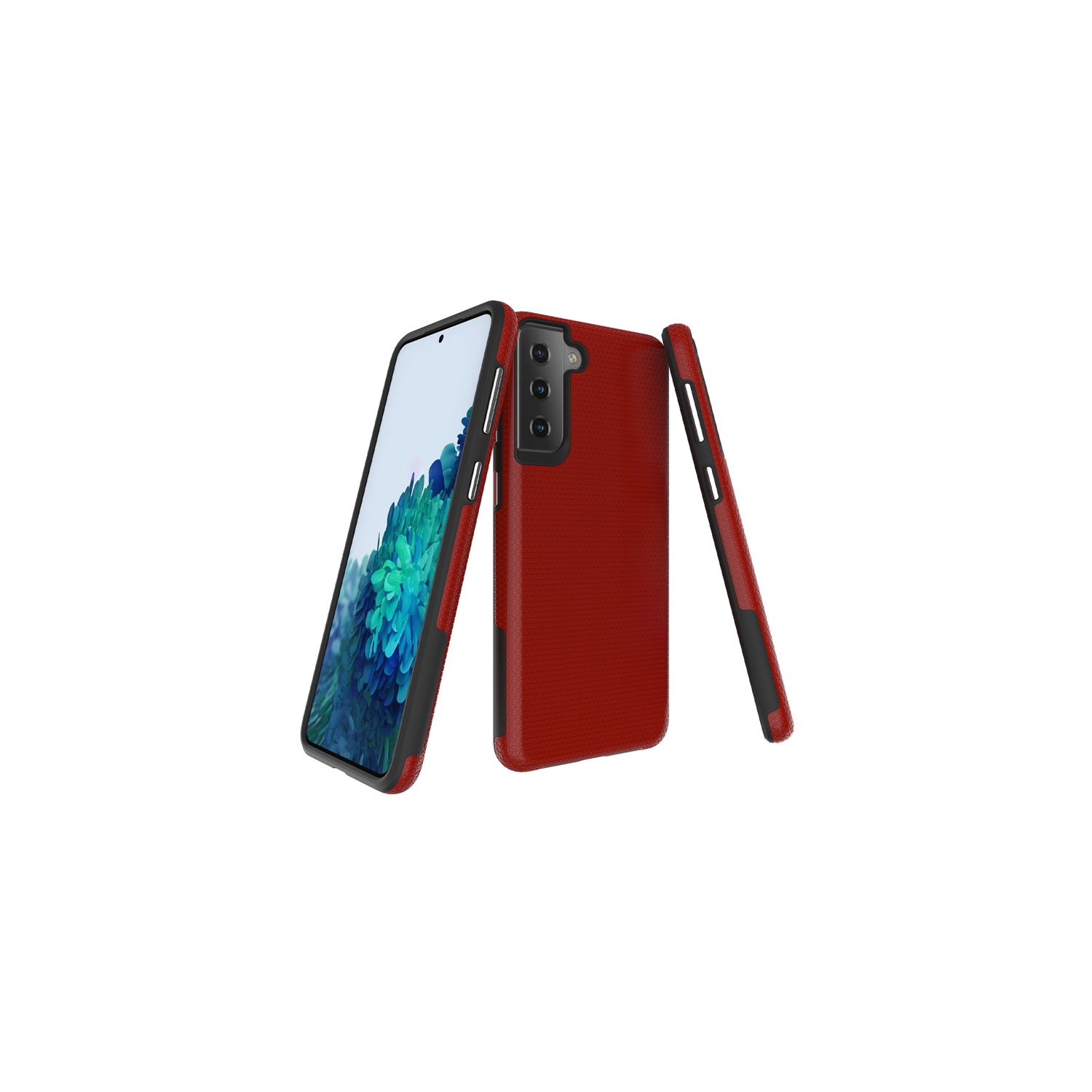 TopSave Triangle Pattern PC Back+Inner TPU Dual Layer Hybrid Case For Samsung S21 Plus, Red