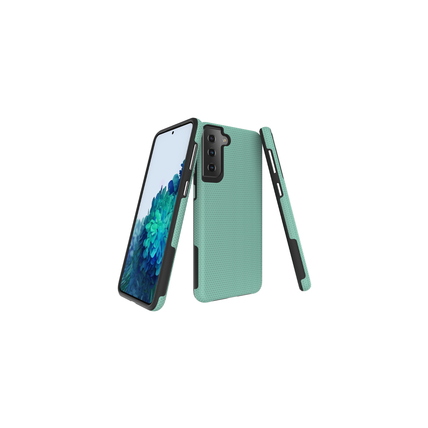 TopSave Triangle Pattern PC Back+Inner TPU Dual Layer Hybrid Case For Samsung S21 Plus, Teal