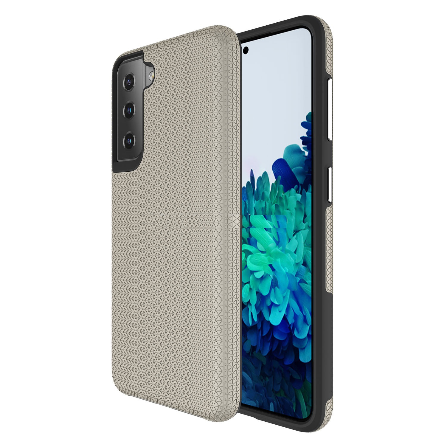 TopSave Triangle Pattern PC Back+Inner TPU Dual Layer Hybrid Case For Samsung S21 Plus, Gold