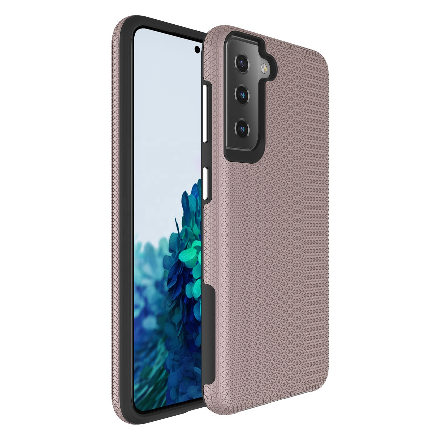 TopSave Triangle Pattern PC Back+Inner TPU Dual Layer Hybrid Case For Samsung S21 Plus, Rose Gold