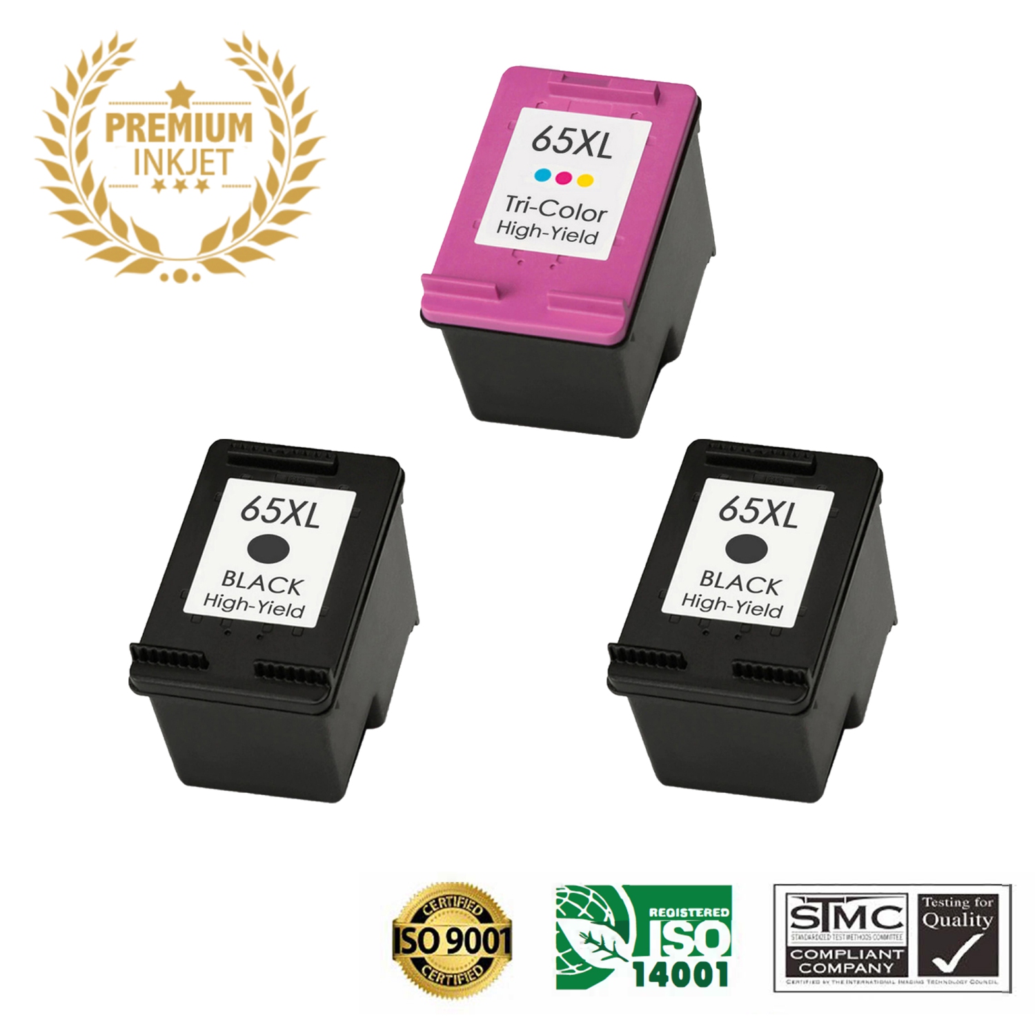 Ultra Toner® 3 PK HP 65XL/HP65/65/hp65/hp65xl/hp-65 Black Remanufactured Inkjet Cartridge-2625 2652 3720 3722 3723 3752 3755