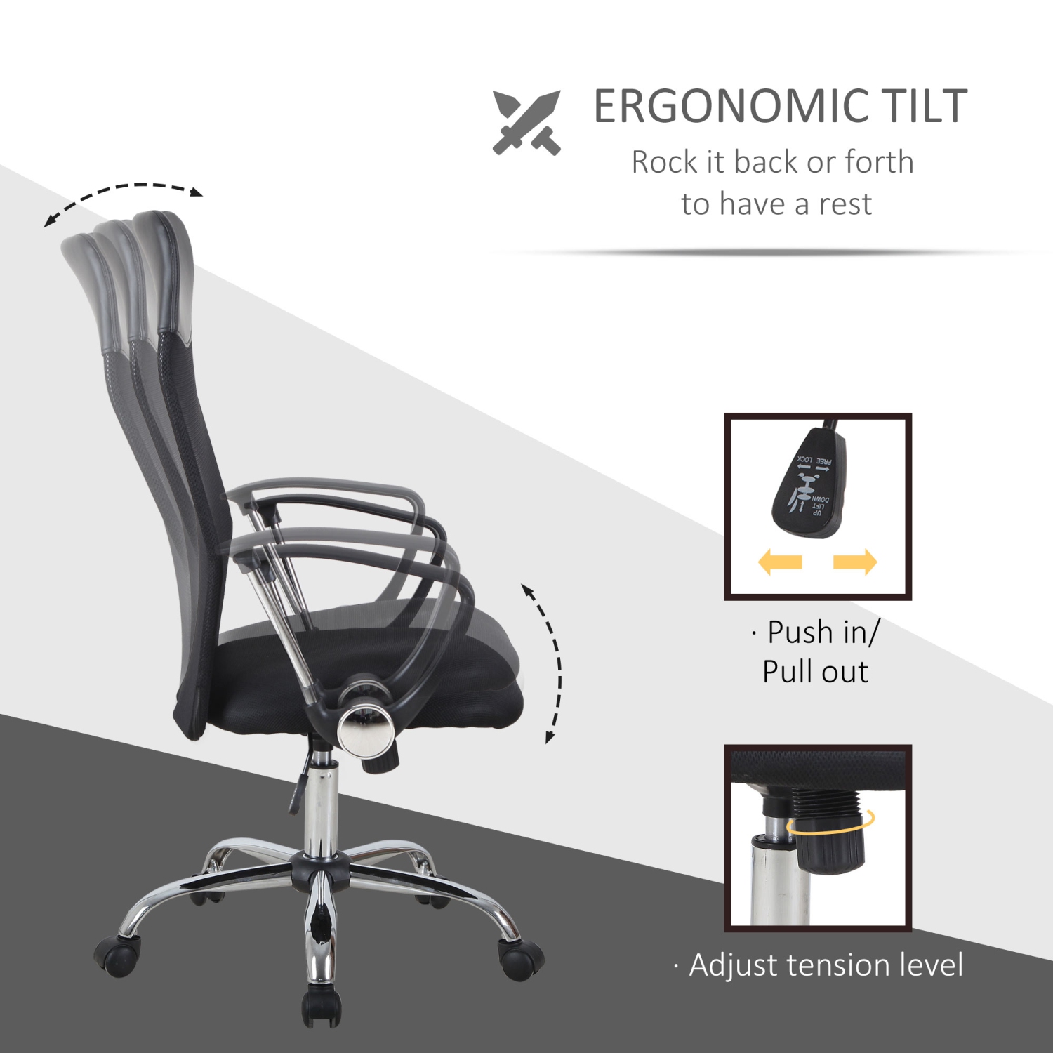 HOMCOM A2-0093 High Back Ergonomic Mesh Office Swivel Computer PC Desk Chair Seat, Black