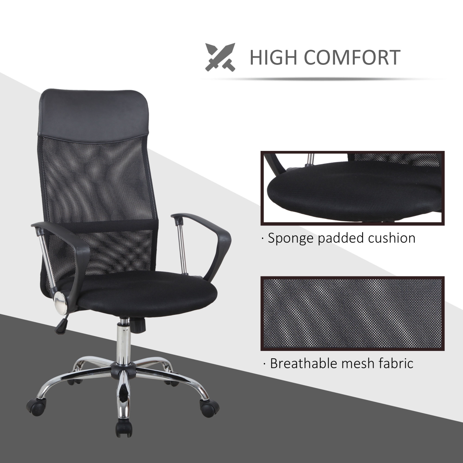 HOMCOM A2-0093 High Back Ergonomic Mesh Office Swivel Computer PC Desk Chair Seat, Black
