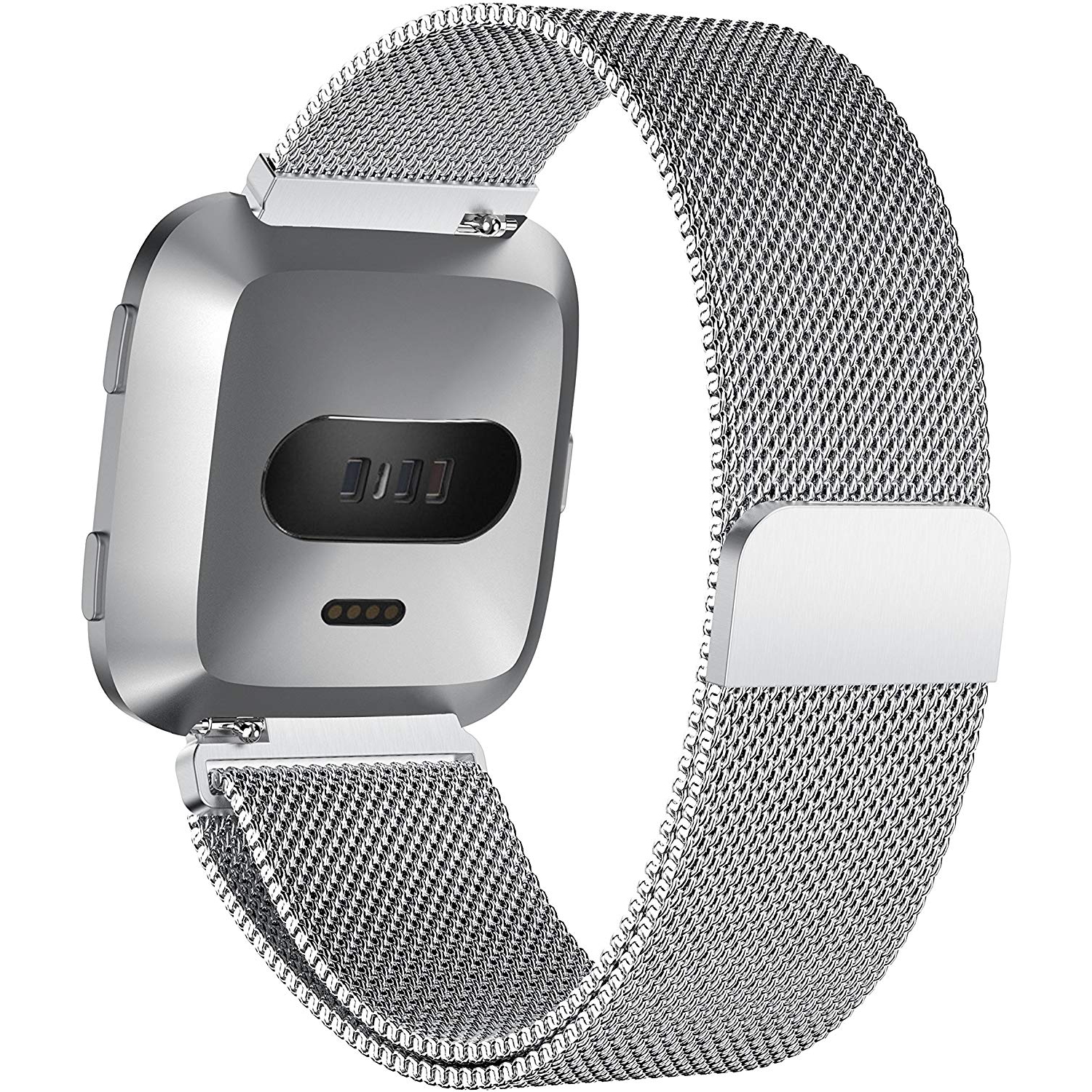 2 PACK Replacement For Fitbit Versa Watch Band Wrist Stainless steel Metal Strap