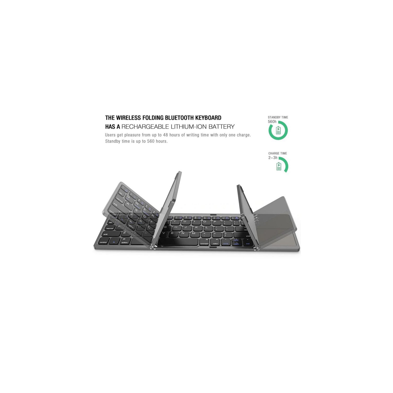 Clavier Bluetooth pliable avec pavé tactile, Ikos ultra fin et pliable - Clavier de poche portable sans fil compatible avec iPhone X/8/7/6S/6 Plus