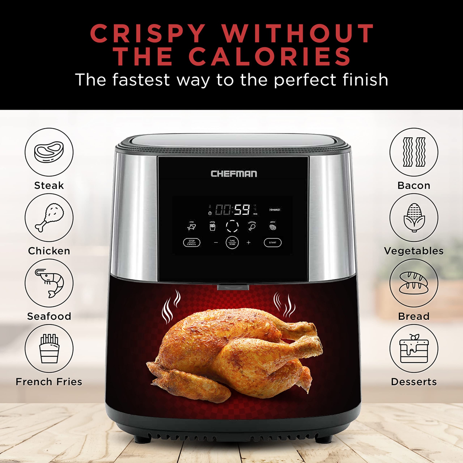 Chefman TurboFry Touch 8 Quart Air Fryer w/XL Viewing Window & Advanced Digital Display