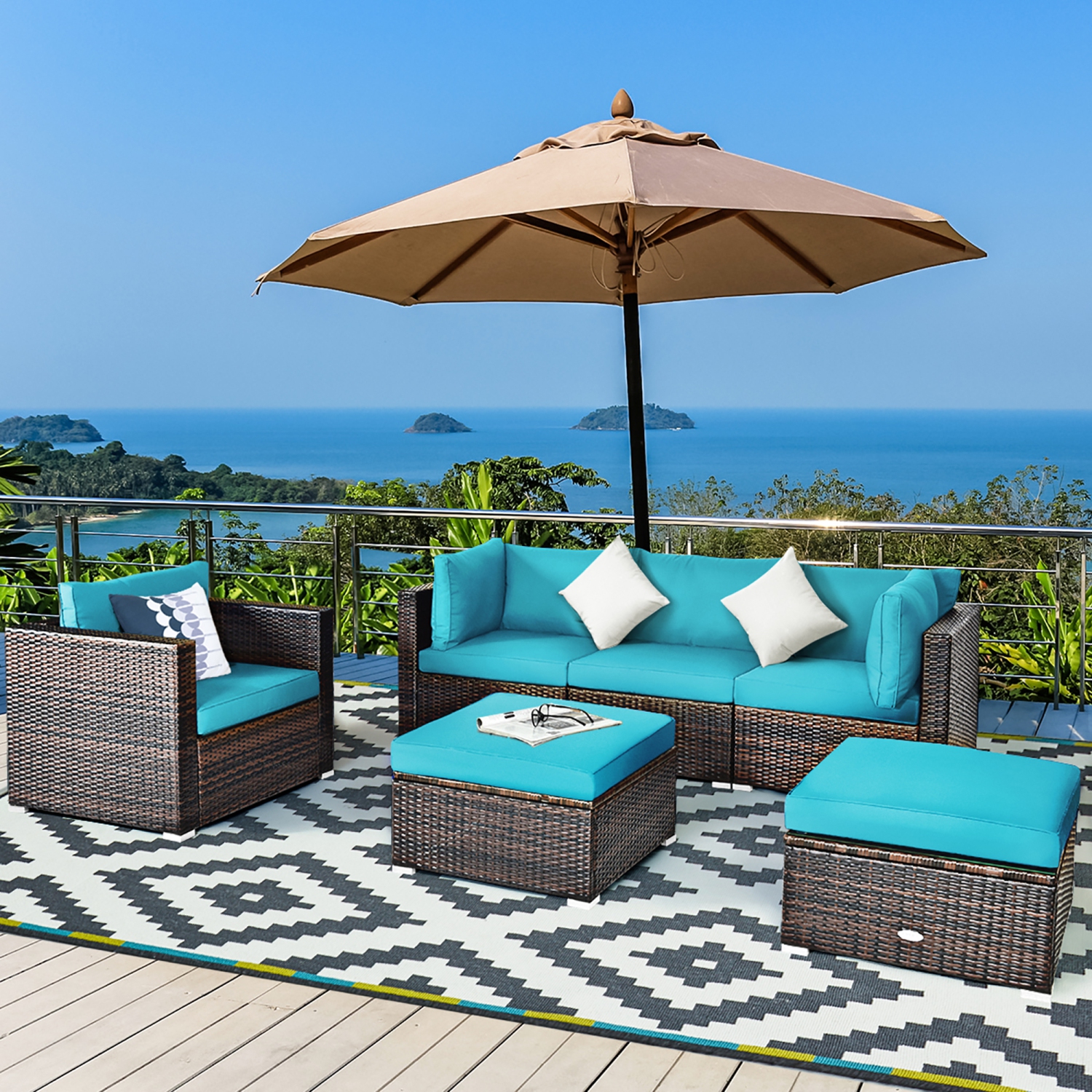 Costway 6PCS Patio Rattan Furniture Set Cushion Sofa Coffee Table