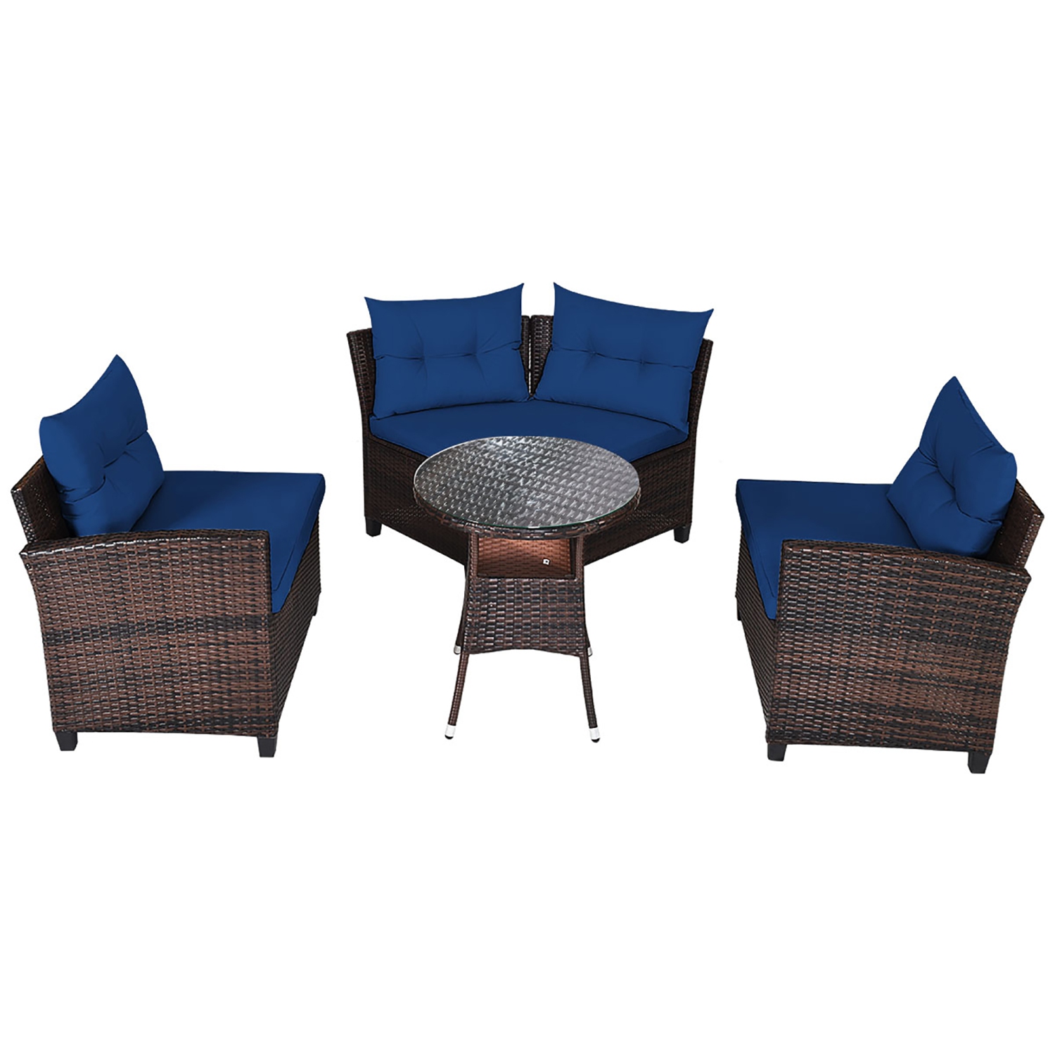 Costway 4PCS Outdoor Patio Rattan Furniture Set Cushioned Sofa Table