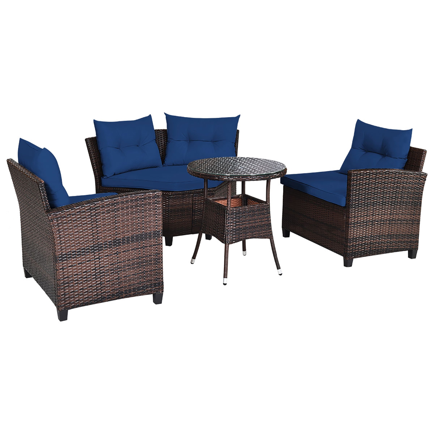 Costway 4PCS Outdoor Patio Rattan Furniture Set Cushioned Sofa Table